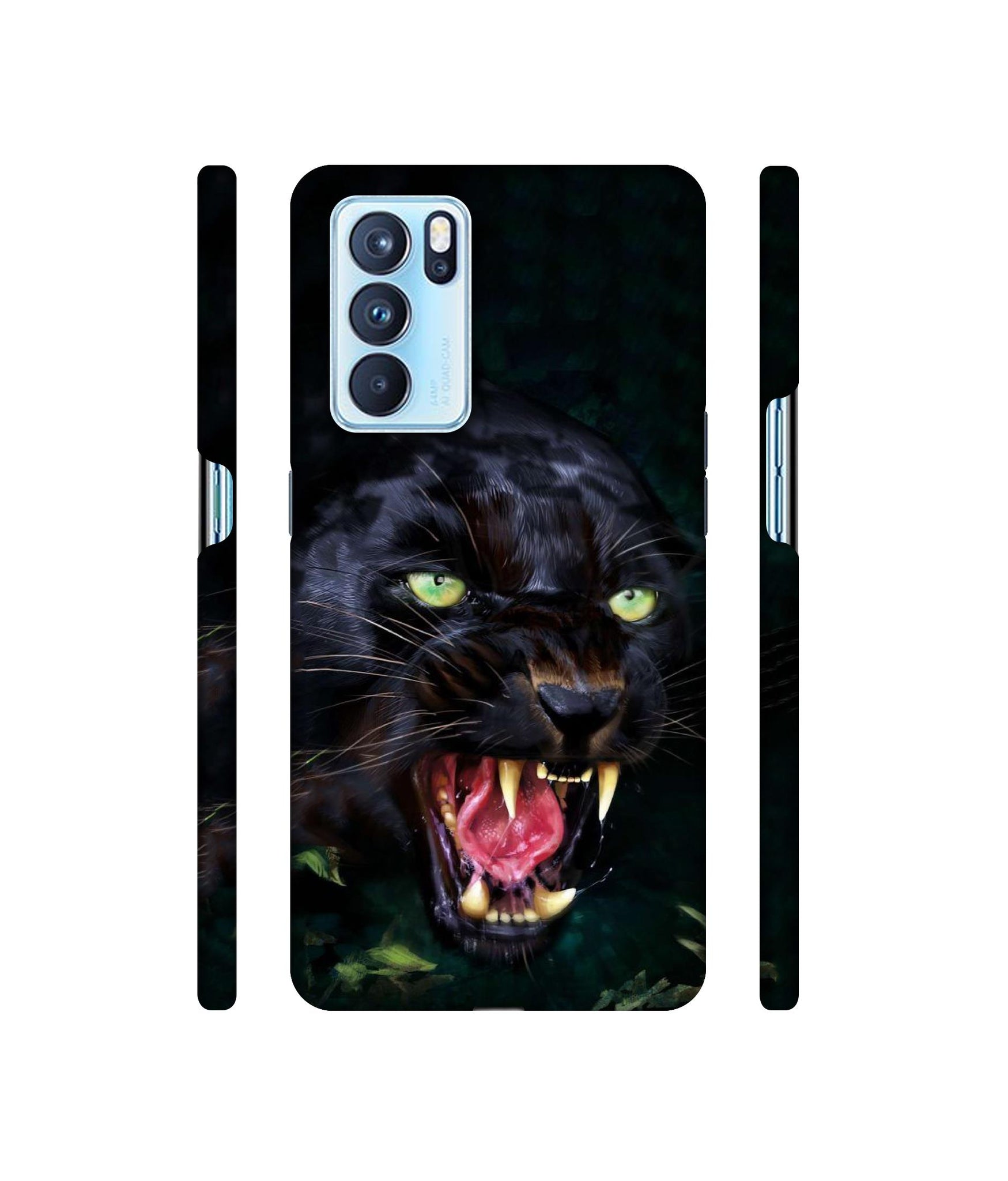 Angry Black Tiger Face Designer Hard Back Cover for Oppo Reno6 Pro 5G