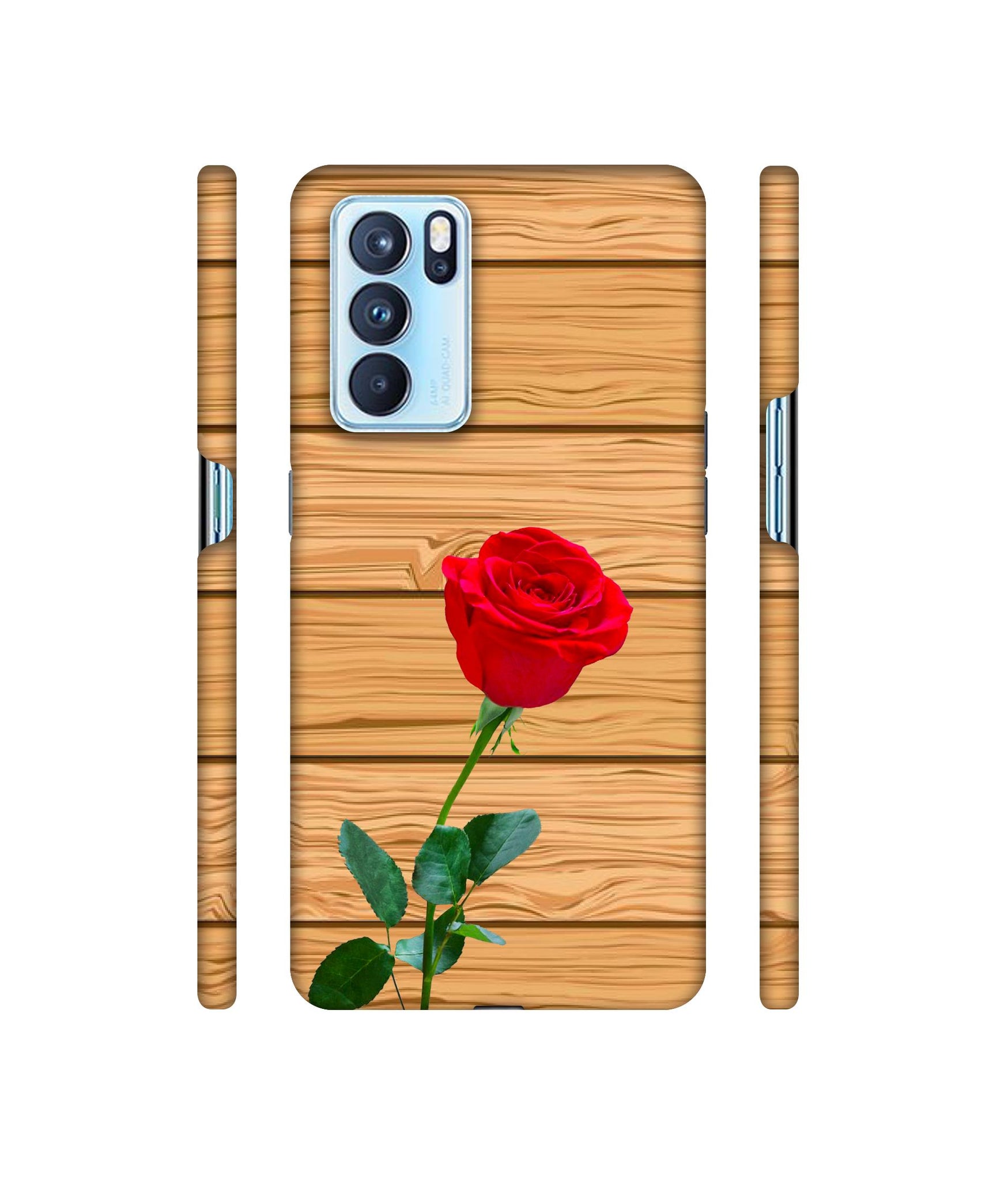 Rose With Wooden Texture Designer Hard Back Cover for Oppo Reno6 Pro 5G