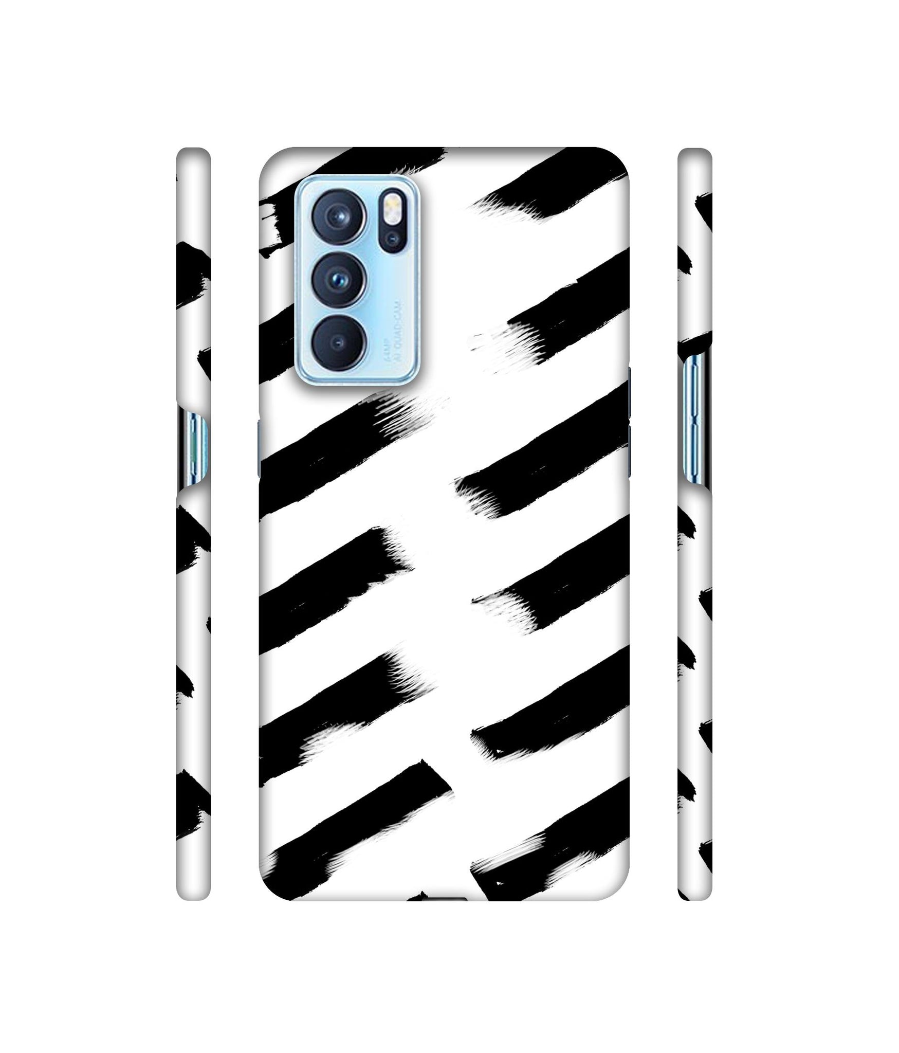Black & White Rectangle Designer Hard Back Cover for Oppo Reno6 Pro 5G