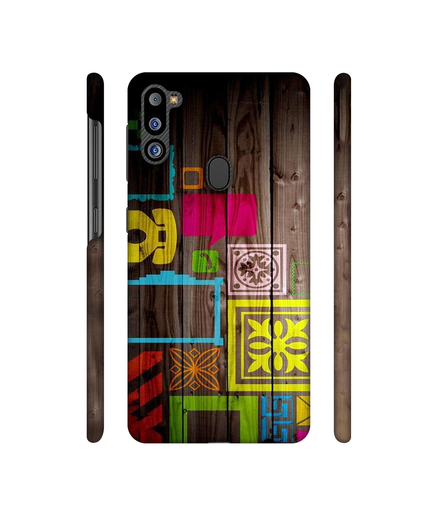 Stamps on Wooden Texture Designer Hard Back Cover for Samsung Galaxy M21 2021 Edition