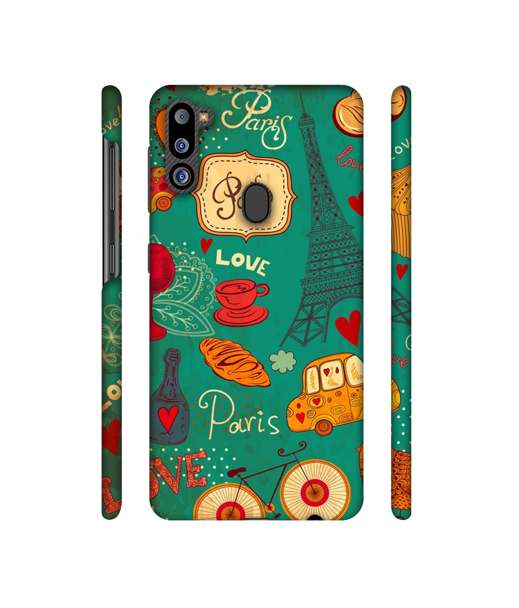 Paris Love Print Designer Hard Back Cover for Samsung Galaxy M21 2021 Edition