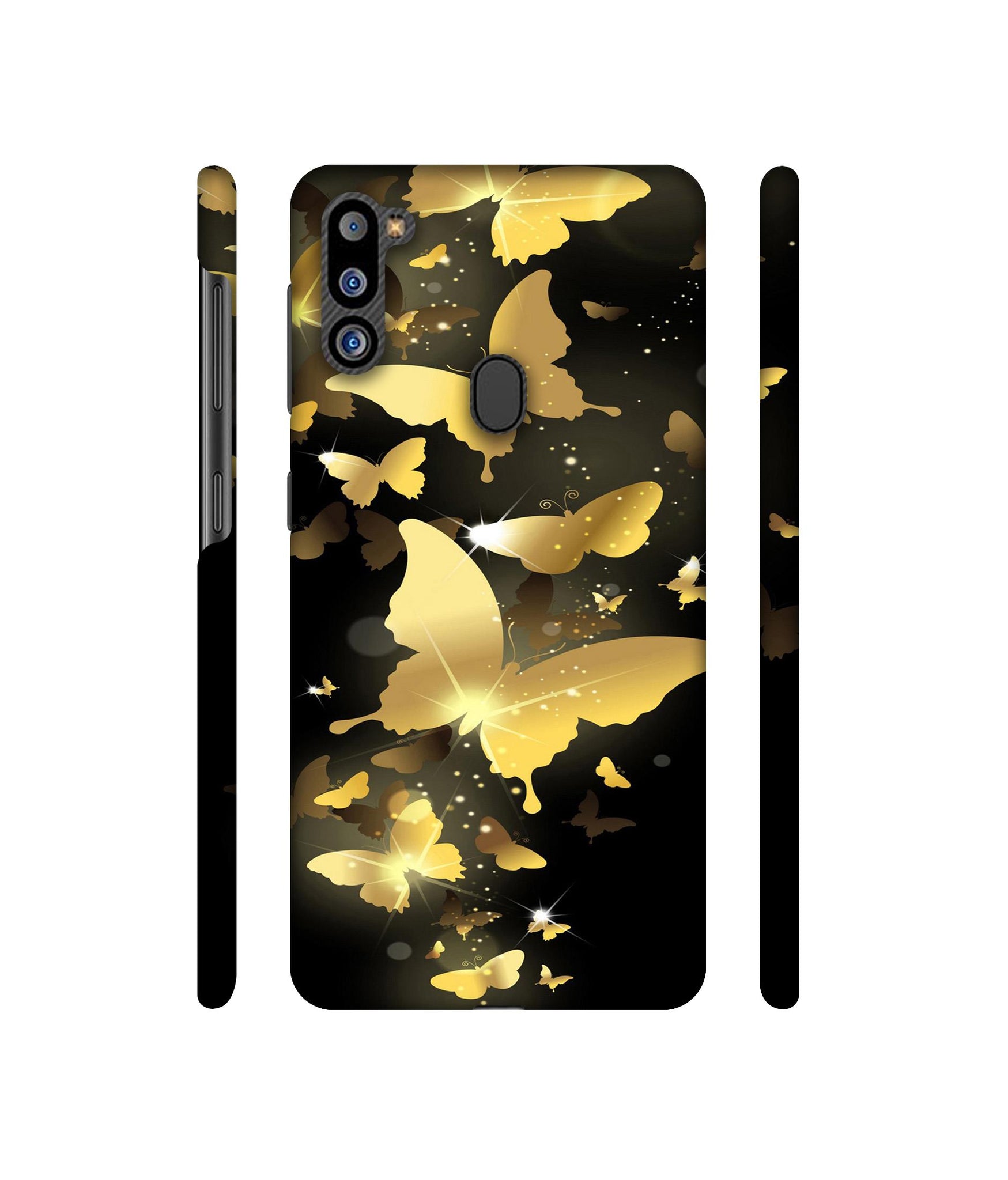 Golden Butterfly Pattern Designer Hard Back Cover for Samsung Galaxy M21 2021 Edition