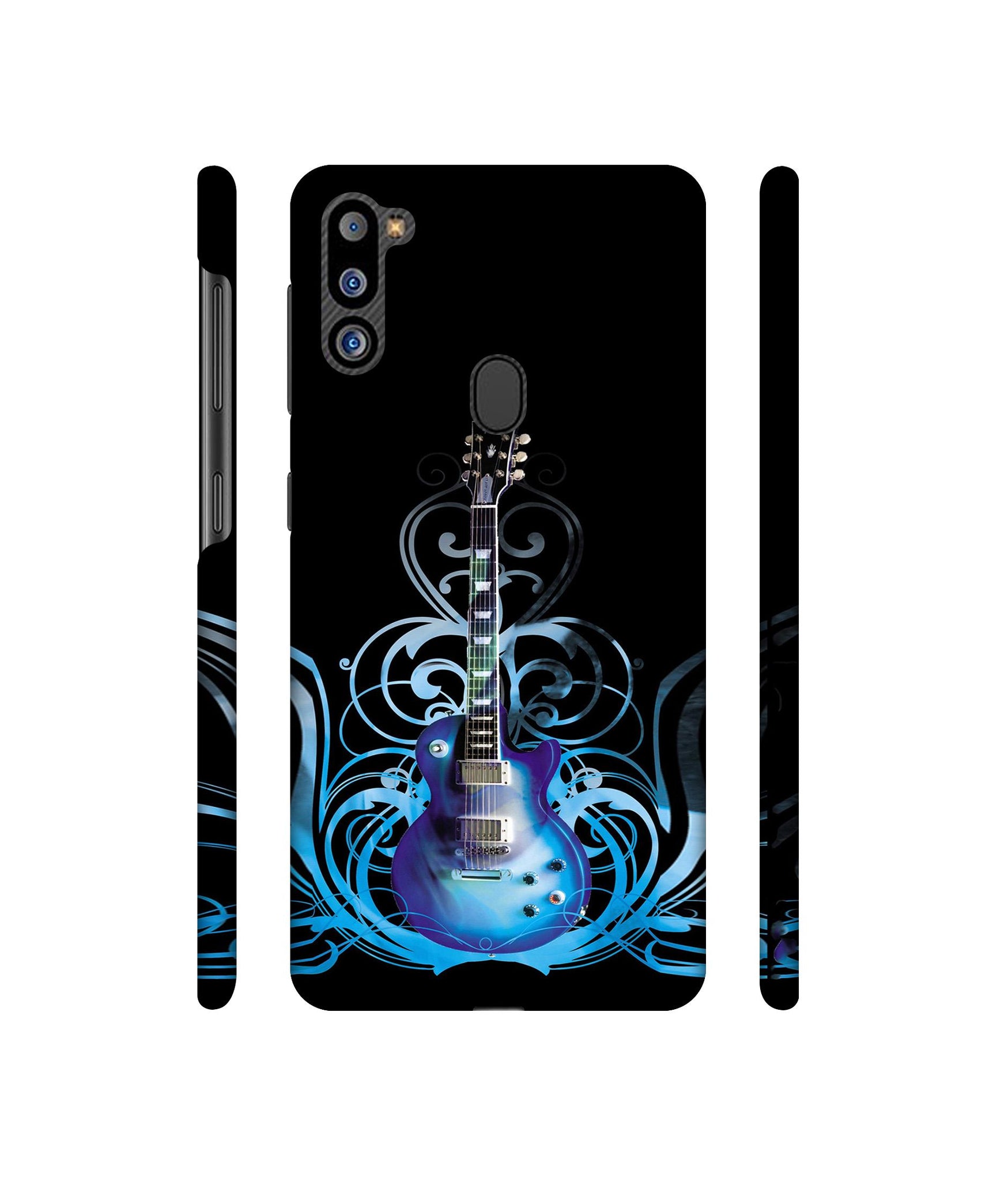 Guitar In Blue Pattern Designer Hard Back Cover for Samsung Galaxy M21 2021 Edition