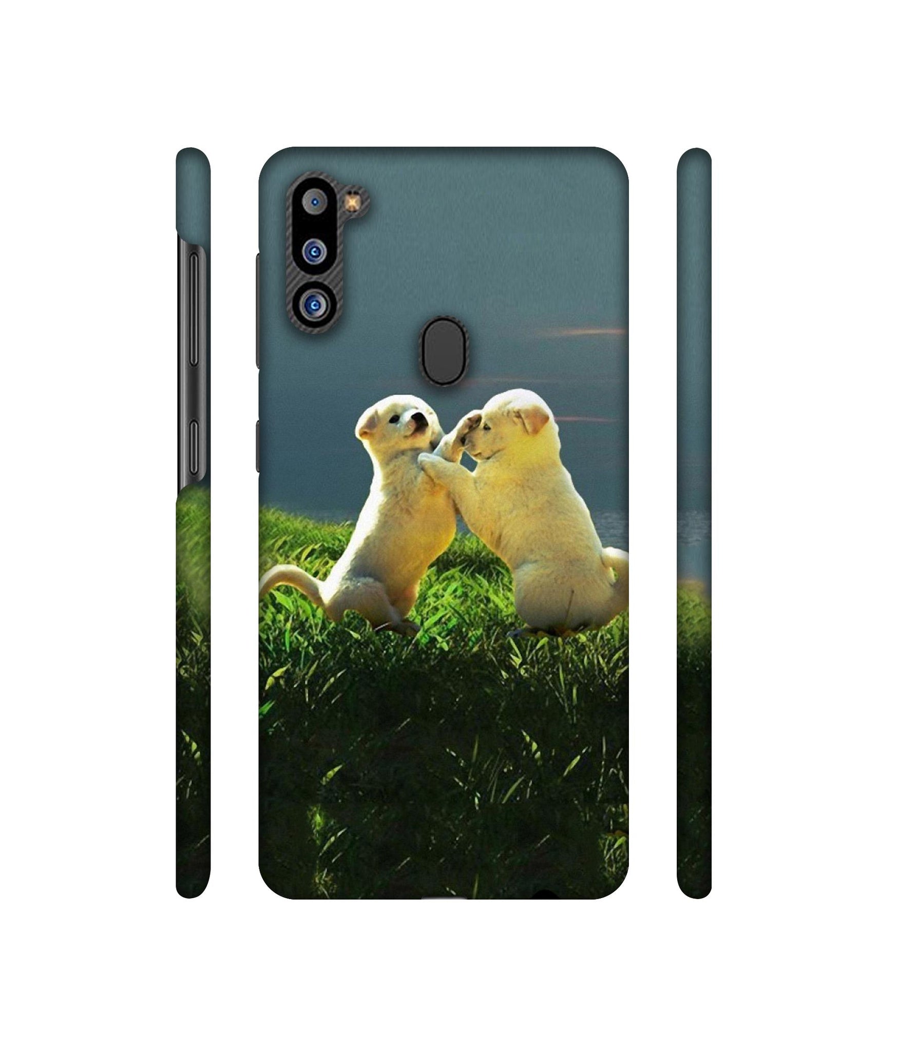 Puppy Couple Sunset Designer Hard Back Cover for Samsung Galaxy M21 2021 Edition