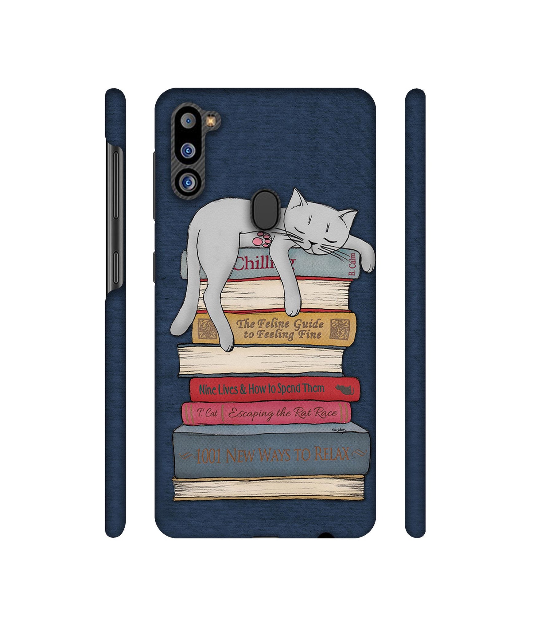 Cat Sleeping On The Books Designer Hard Back Cover for Samsung Galaxy M21 2021 Edition