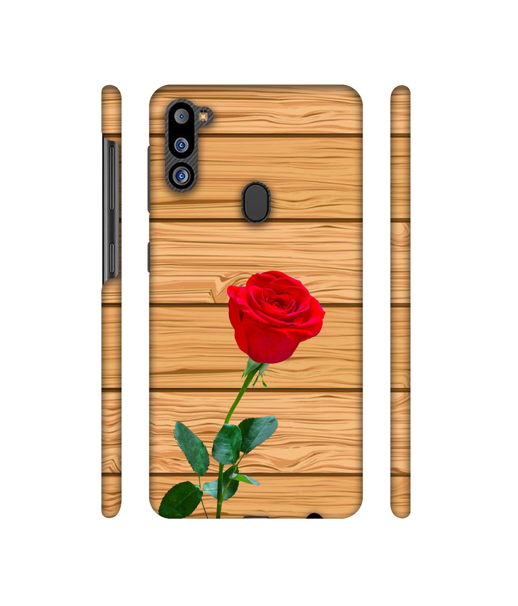 Rose With Wooden Texture Designer Hard Back Cover for Samsung Galaxy M21 2021 Edition