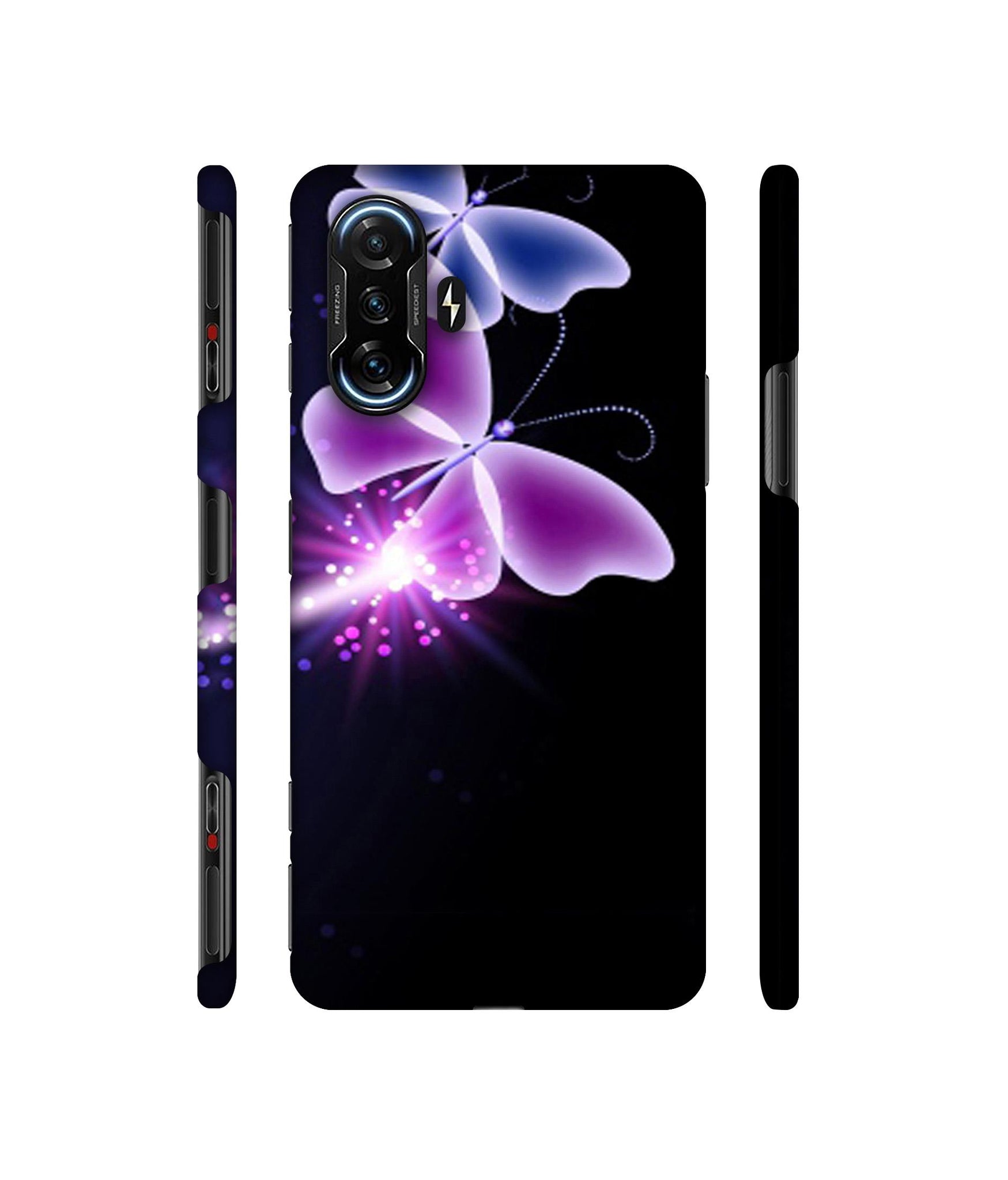 Neon Butterfly Light Abstract Shine Designer Hard Back Cover for Mi Poco F3 GT