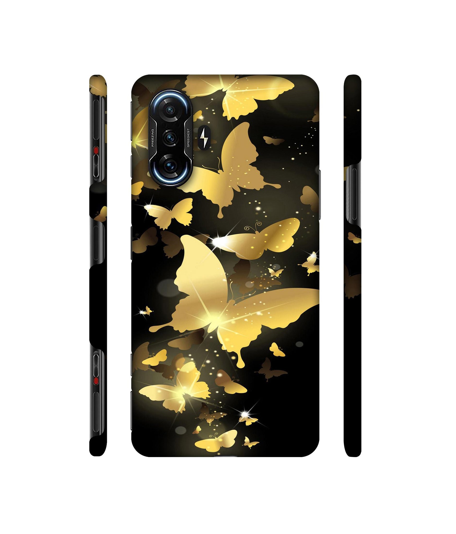 Golden Butterfly Pattern Designer Hard Back Cover for Mi Poco F3 GT