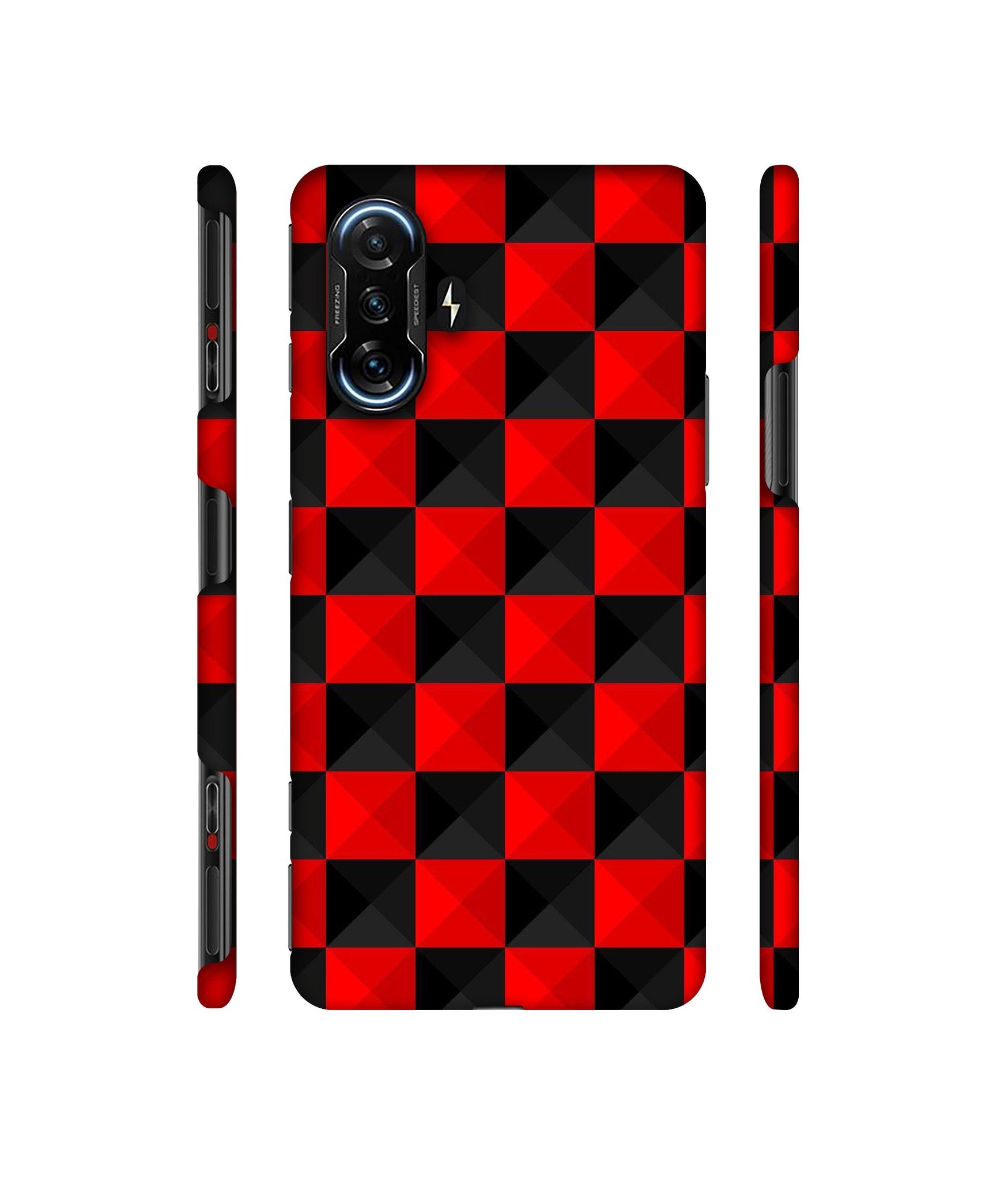 Red N Black Cubes Designer Hard Back Cover for Mi Poco F3 GT