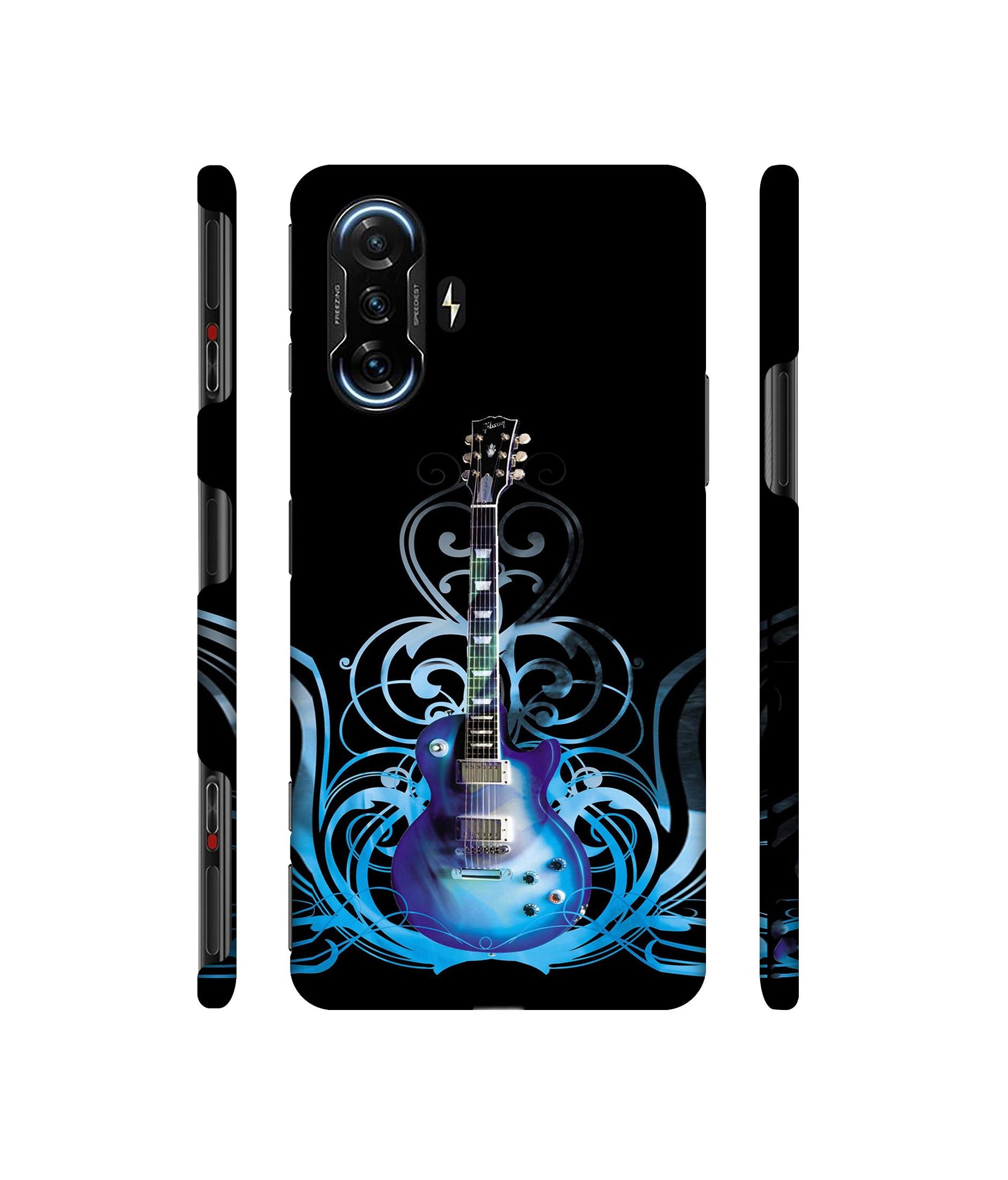 Guitar In Blue Pattern Designer Hard Back Cover for Mi Poco F3 GT