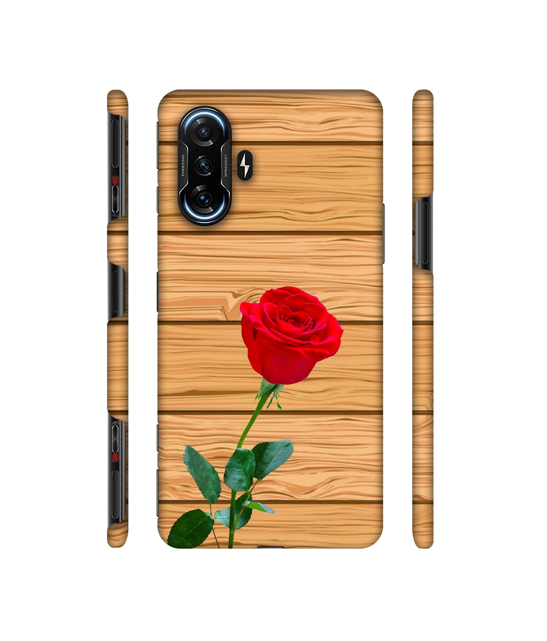 Rose With Wooden Texture Designer Hard Back Cover for Mi Poco F3 GT