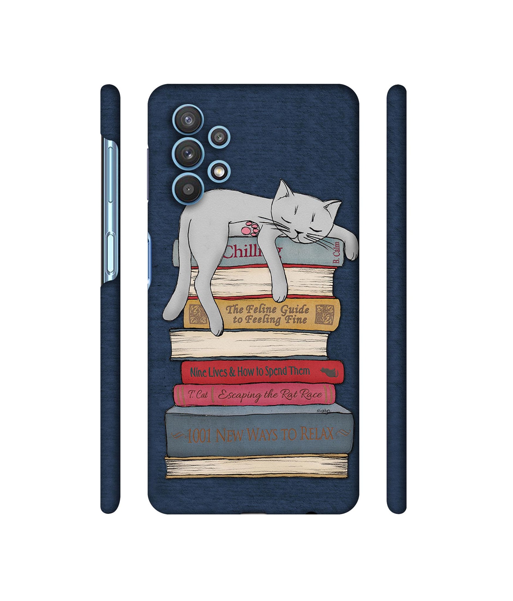 Cat Sleeping On The Books Designer Hard Back Cover for Samsung Galaxy M32 5G / A32 5G