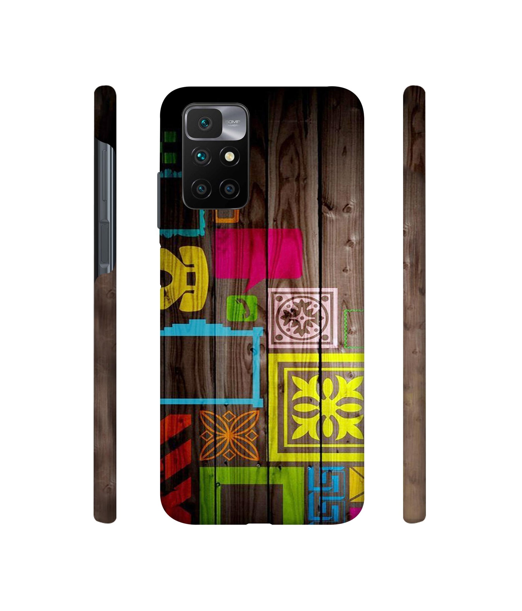 Stamps on Wooden Texture Designer Hard Back Cover for Mi Redmi 10 Prime