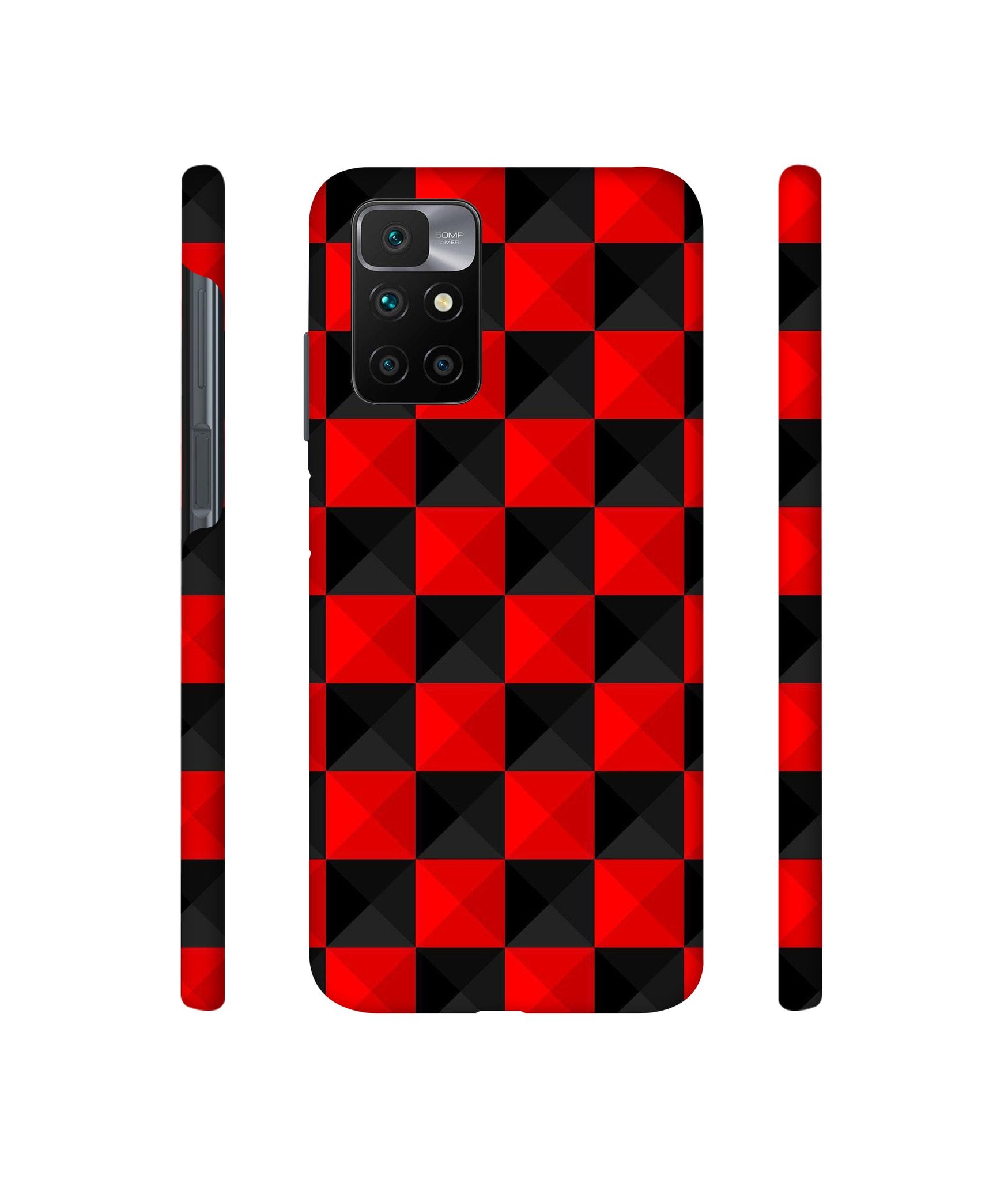 Red N Black Cubes Designer Hard Back Cover for Mi Redmi 10 Prime