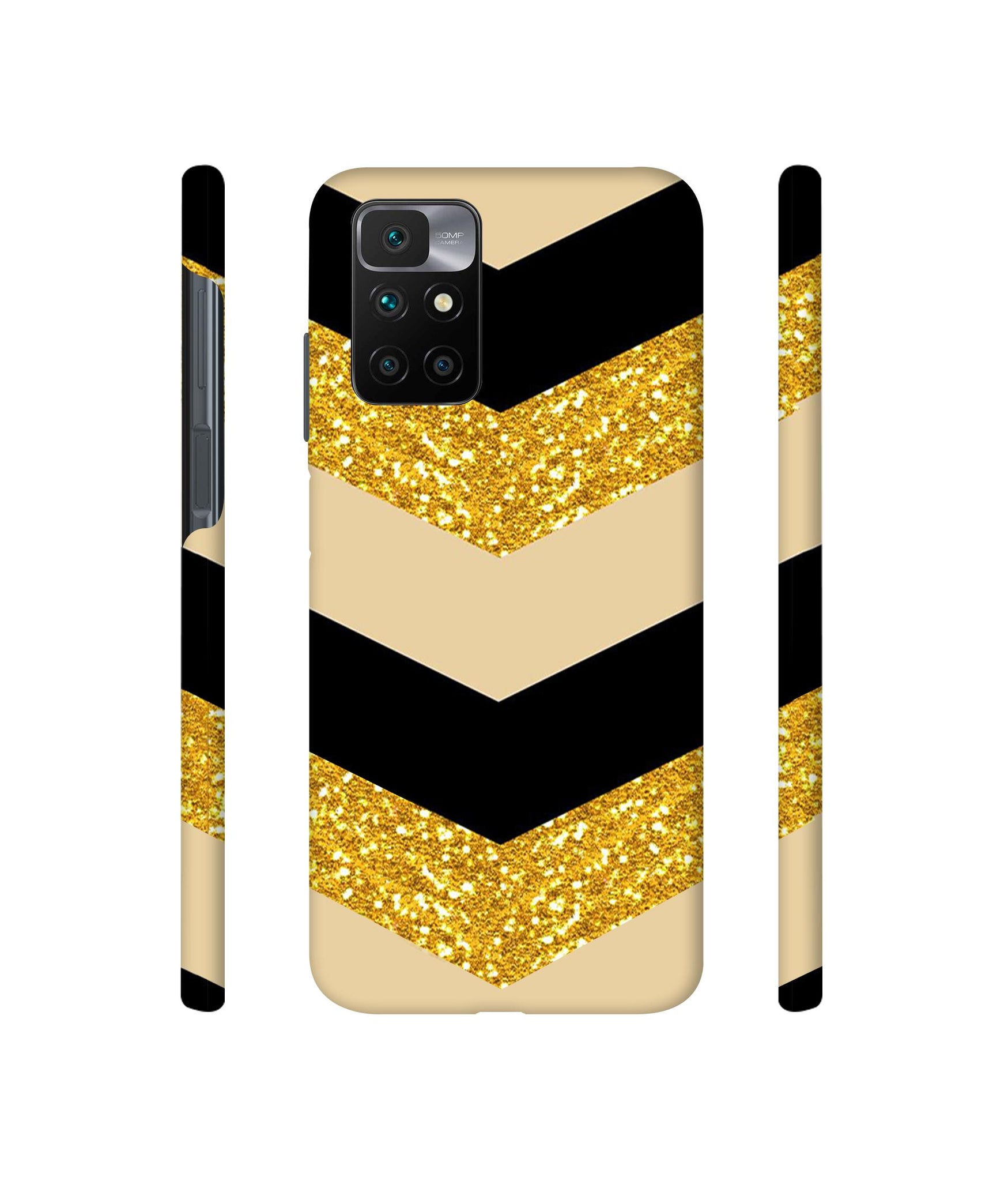 Black & Gold Designer Hard Back Cover for Mi Redmi 10 Prime