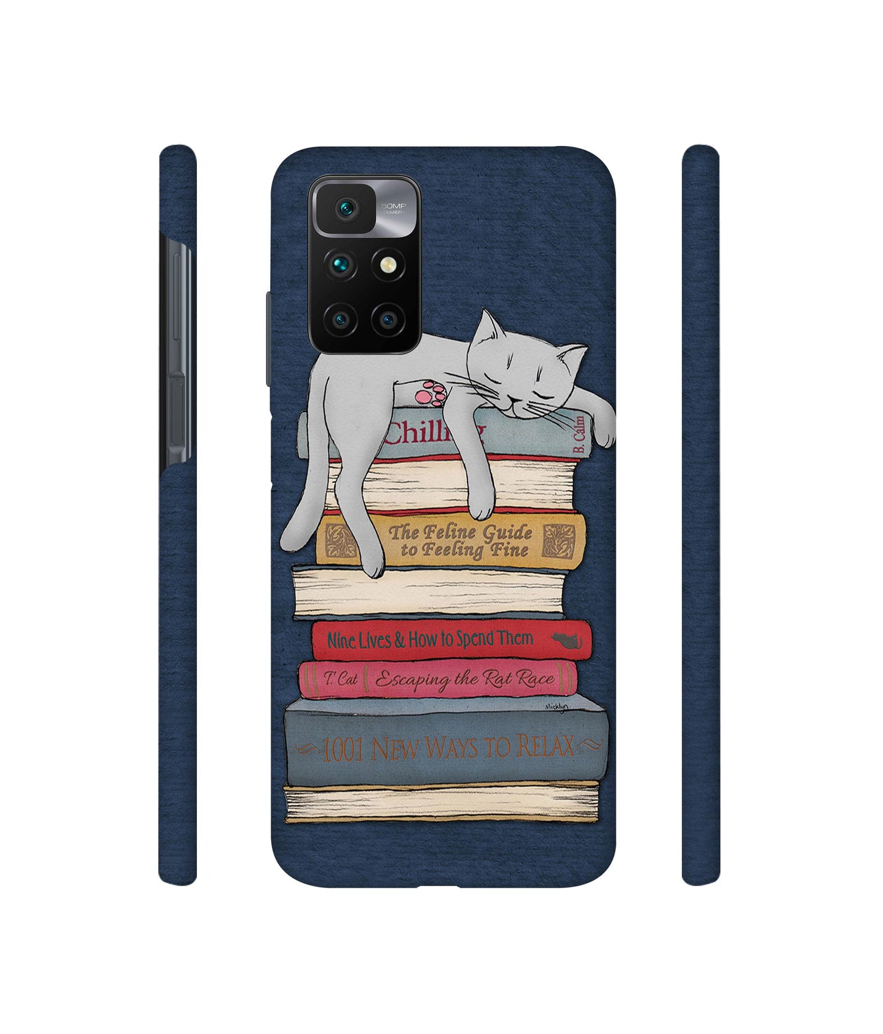 Cat Sleeping On The Books Designer Hard Back Cover for Mi Redmi 10 Prime