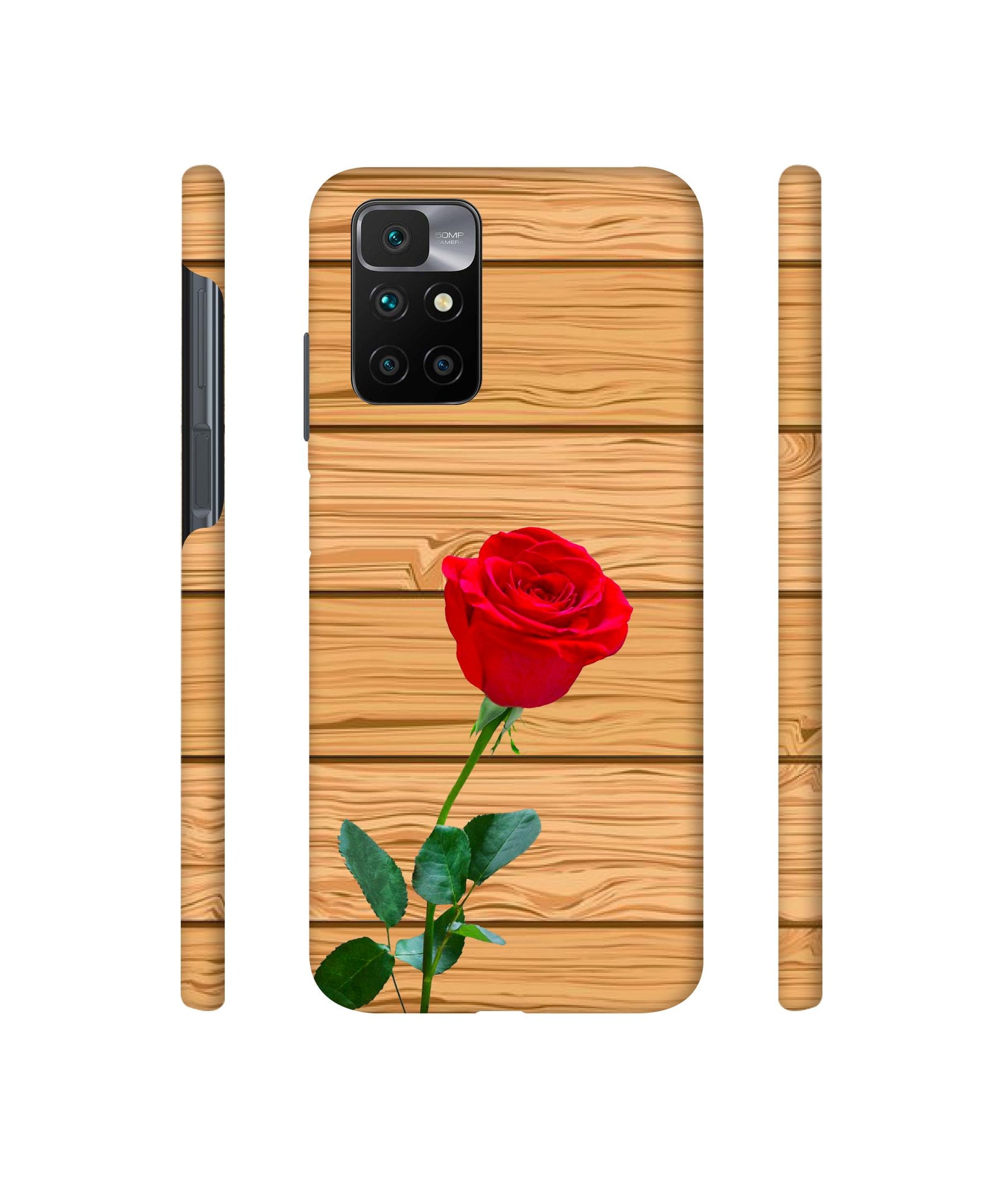 Rose With Wooden Texture Designer Hard Back Cover for Mi Redmi 10 Prime
