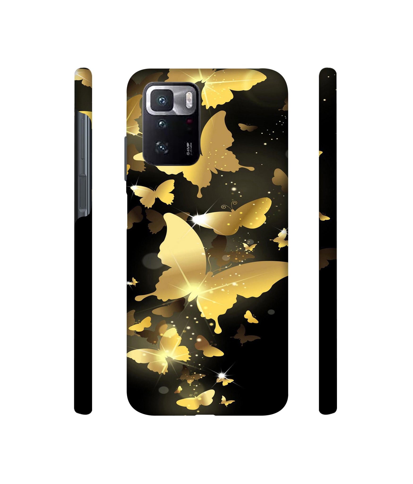 Golden Butterfly Pattern Designer Hard Back Cover for Mi Poco X3 GT