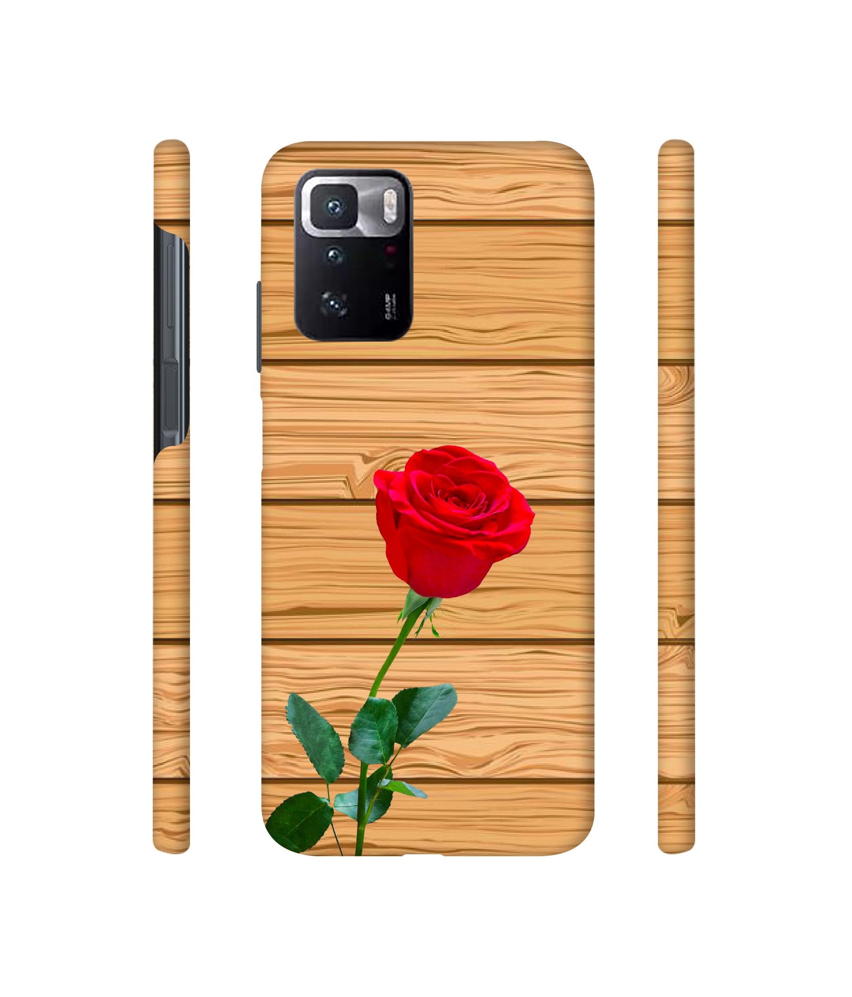 Rose With Wooden Texture Designer Hard Back Cover for Mi Poco X3 GT