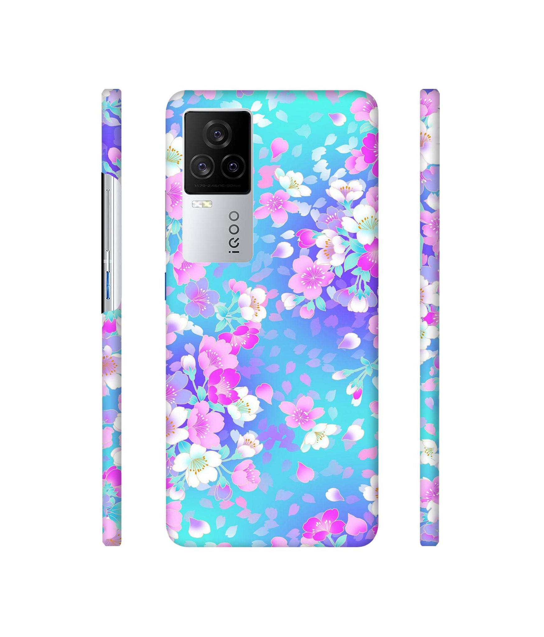 Floral Blue Pattern Designer Hard Back Cover for Vivo iQOO 8 Legend