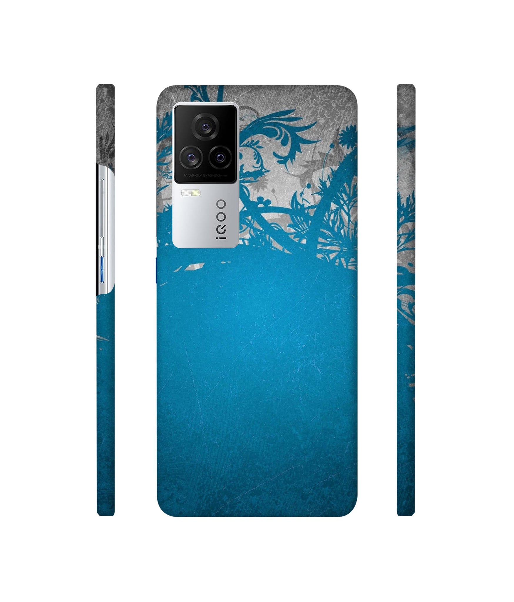 Blue Floral Pattern Designer Hard Back Cover for Vivo iQOO 8 Legend