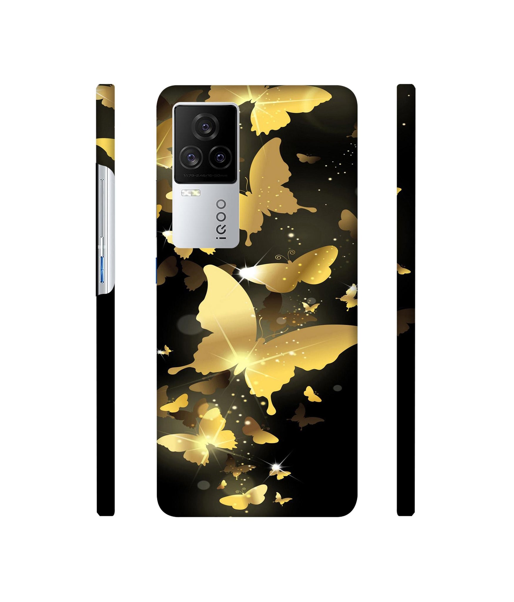 Golden Butterfly Pattern Designer Hard Back Cover for Vivo iQOO 8 Legend