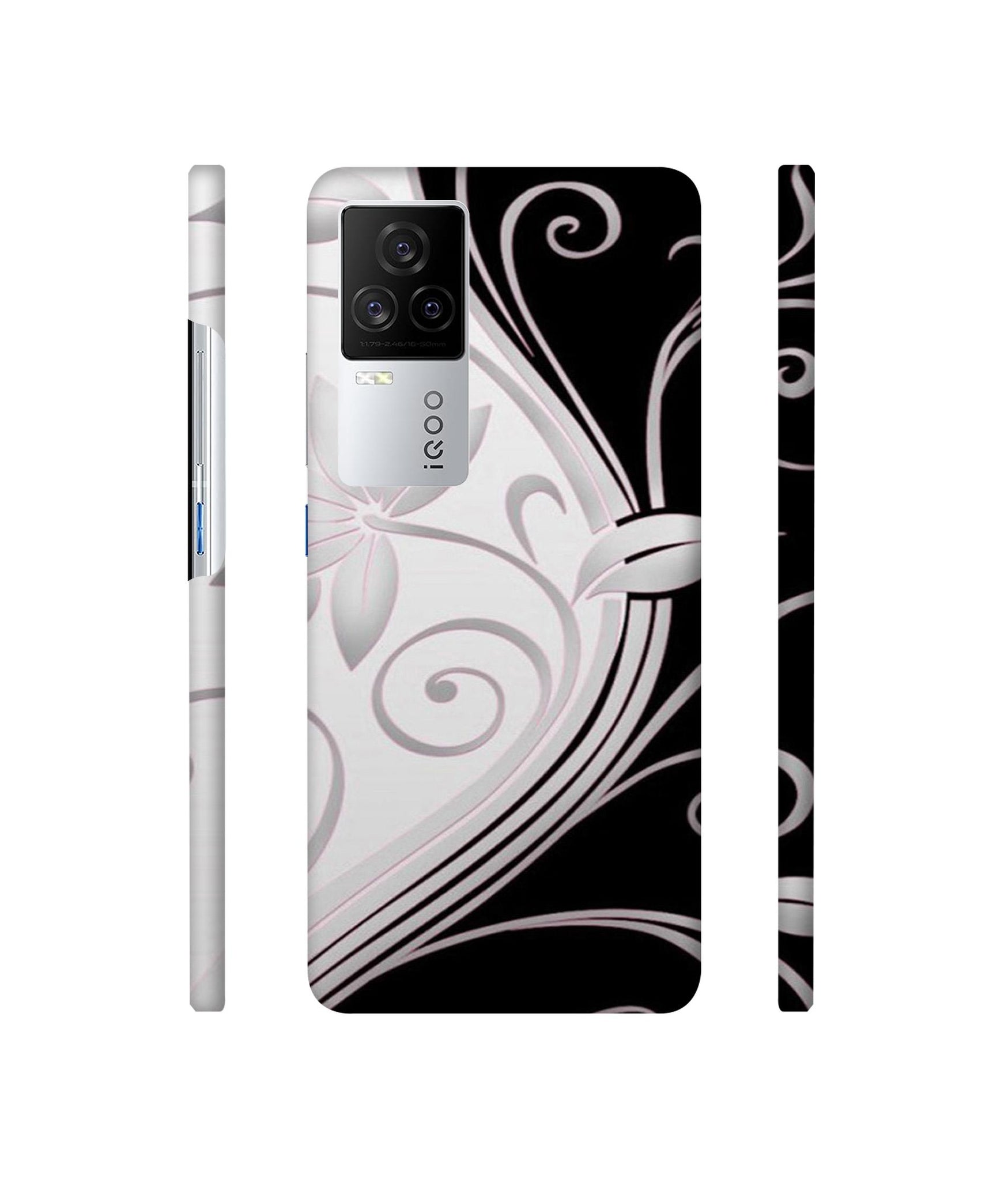 Black And White Flower Designer Hard Back Cover for Vivo iQOO 8 Legend