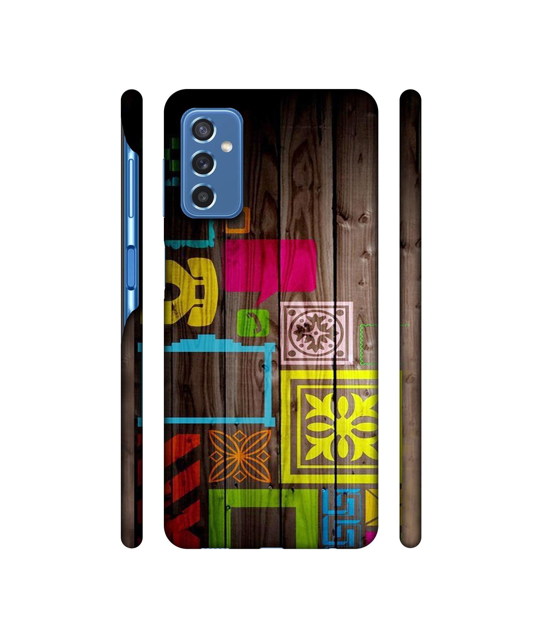 Stamps on Wooden Texture Designer Hard Back Cover for Samsung Galaxy M52 5G