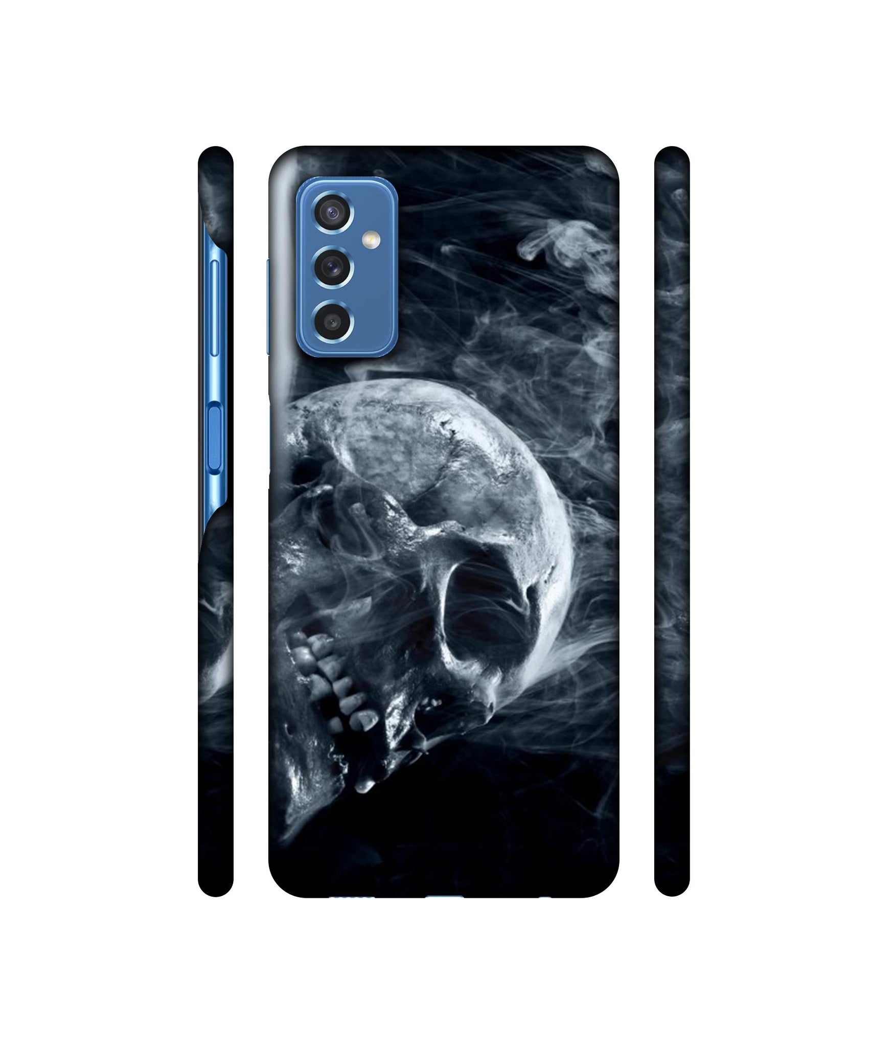 Skull Smoke Blue Scary Death Designer Hard Back Cover for Samsung Galaxy M52 5G