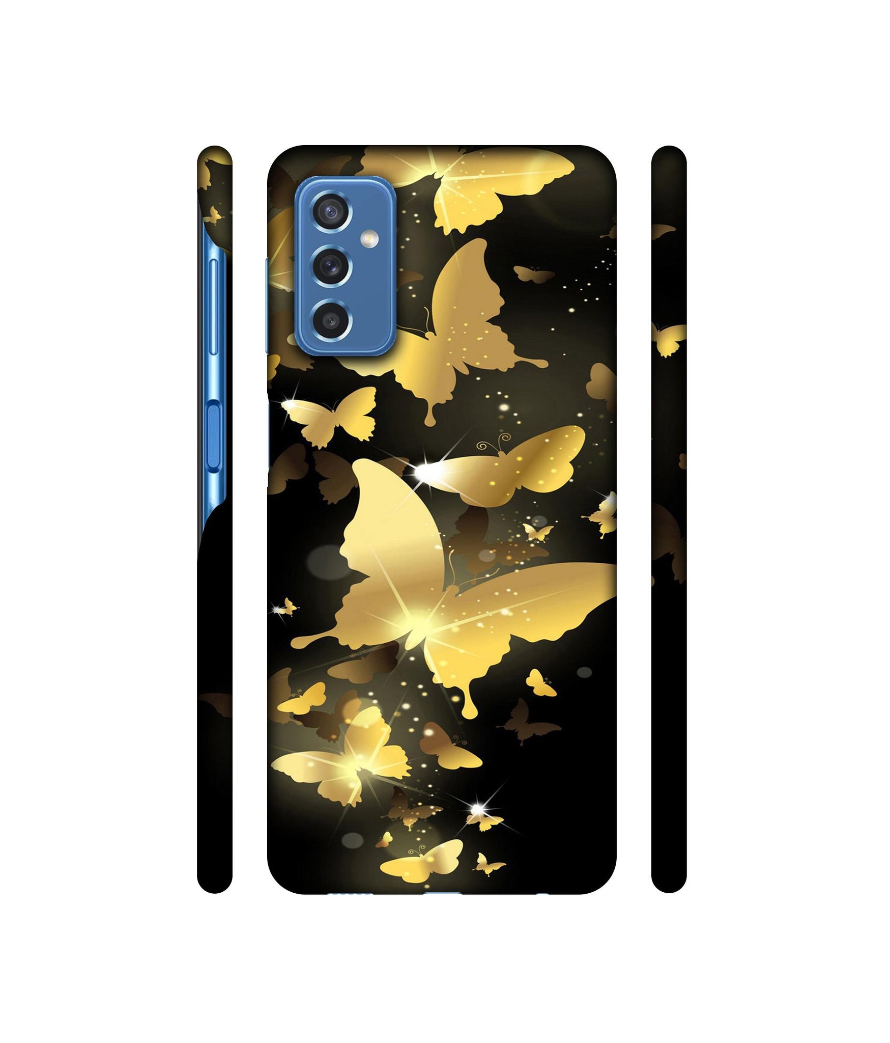 Golden Butterfly Pattern Designer Hard Back Cover for Samsung Galaxy M52 5G