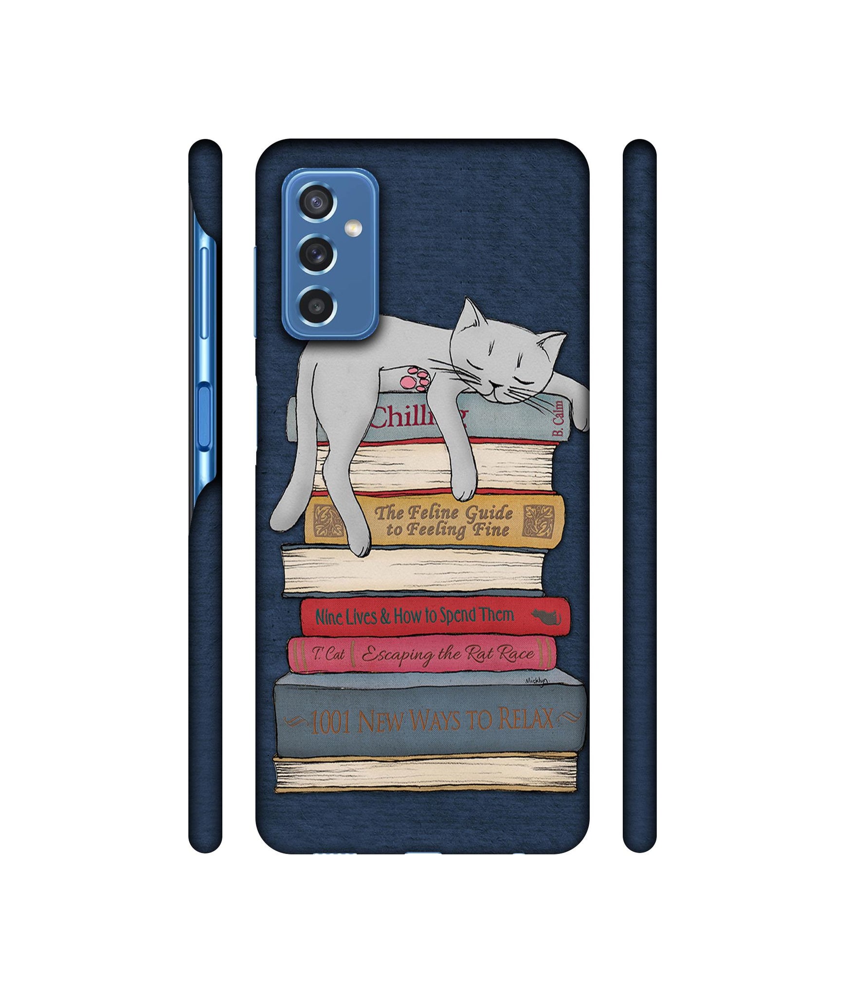 Cat Sleeping On The Books Designer Hard Back Cover for Samsung Galaxy M52 5G