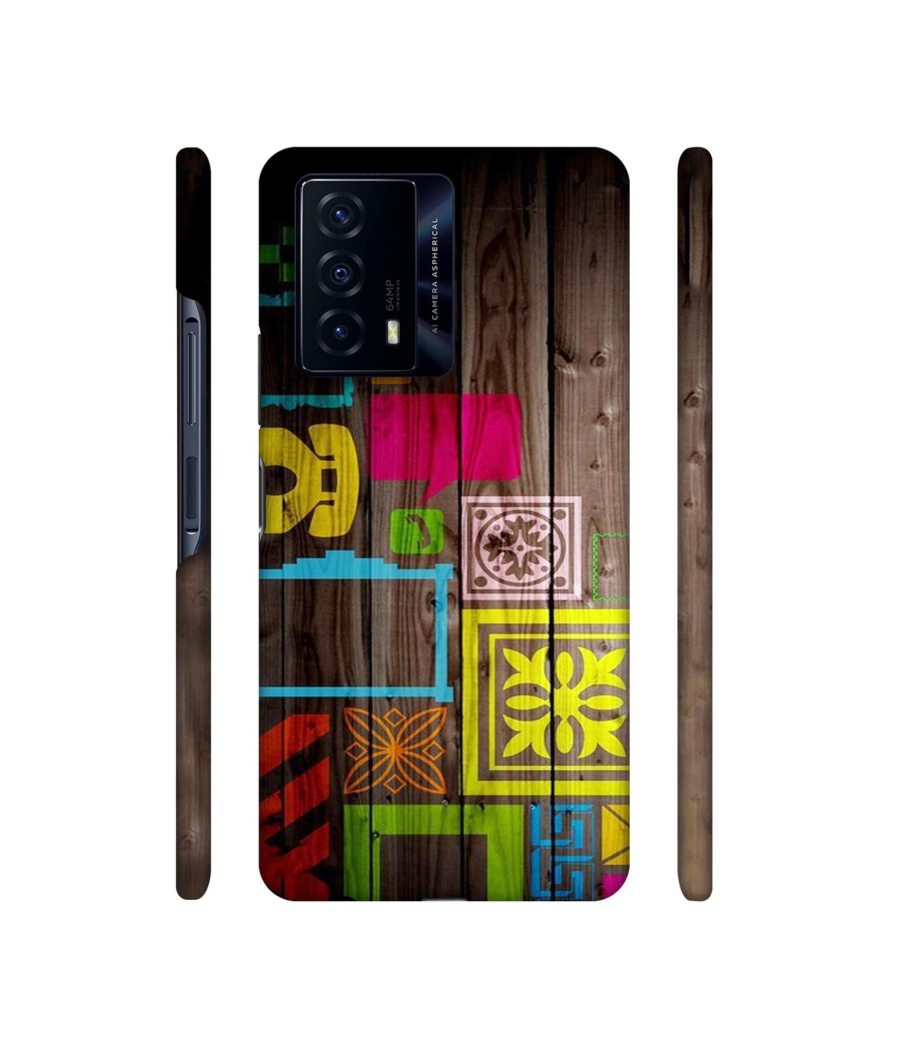 Stamps on Wooden Texture Designer Hard Back Cover for iQOO Z5 5G