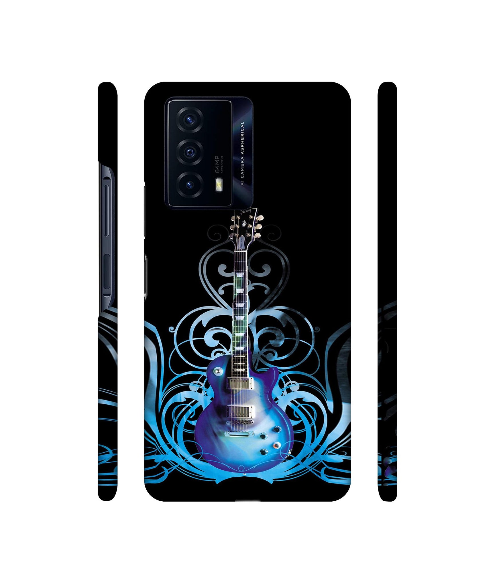 Guitar In Blue Pattern Designer Hard Back Cover for iQOO Z5 5G