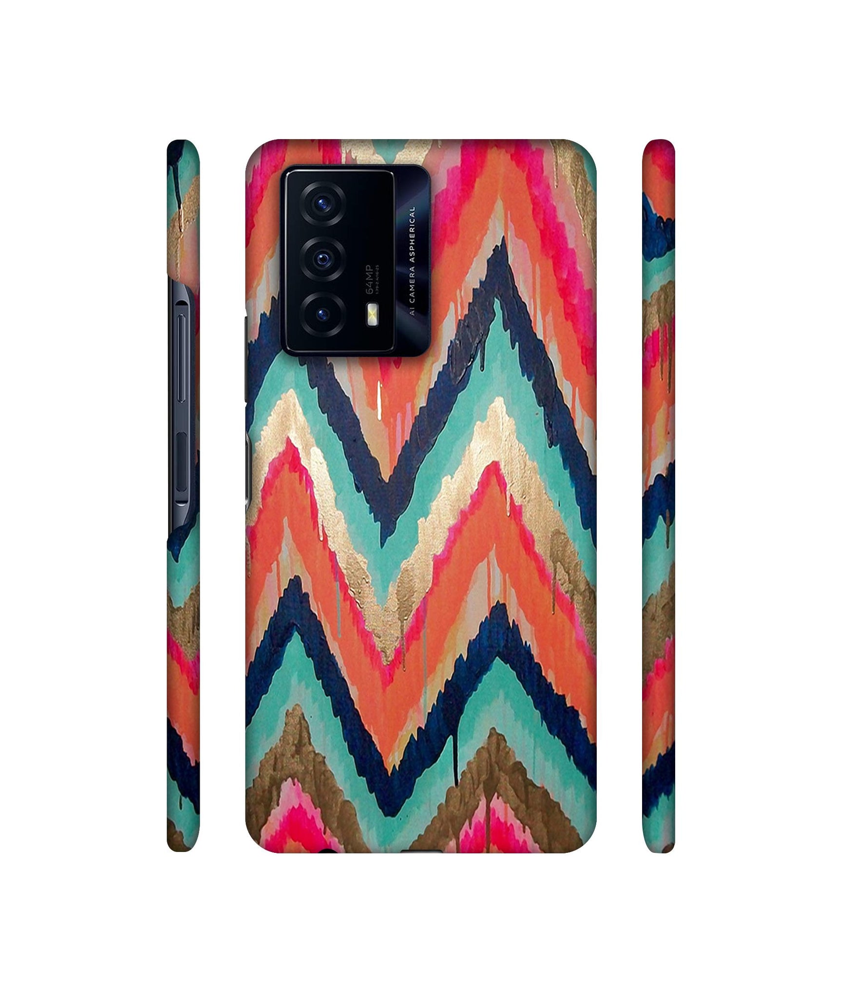 Colorful Zig-Zag Lines Art Designer Hard Back Cover for iQOO Z5 5G