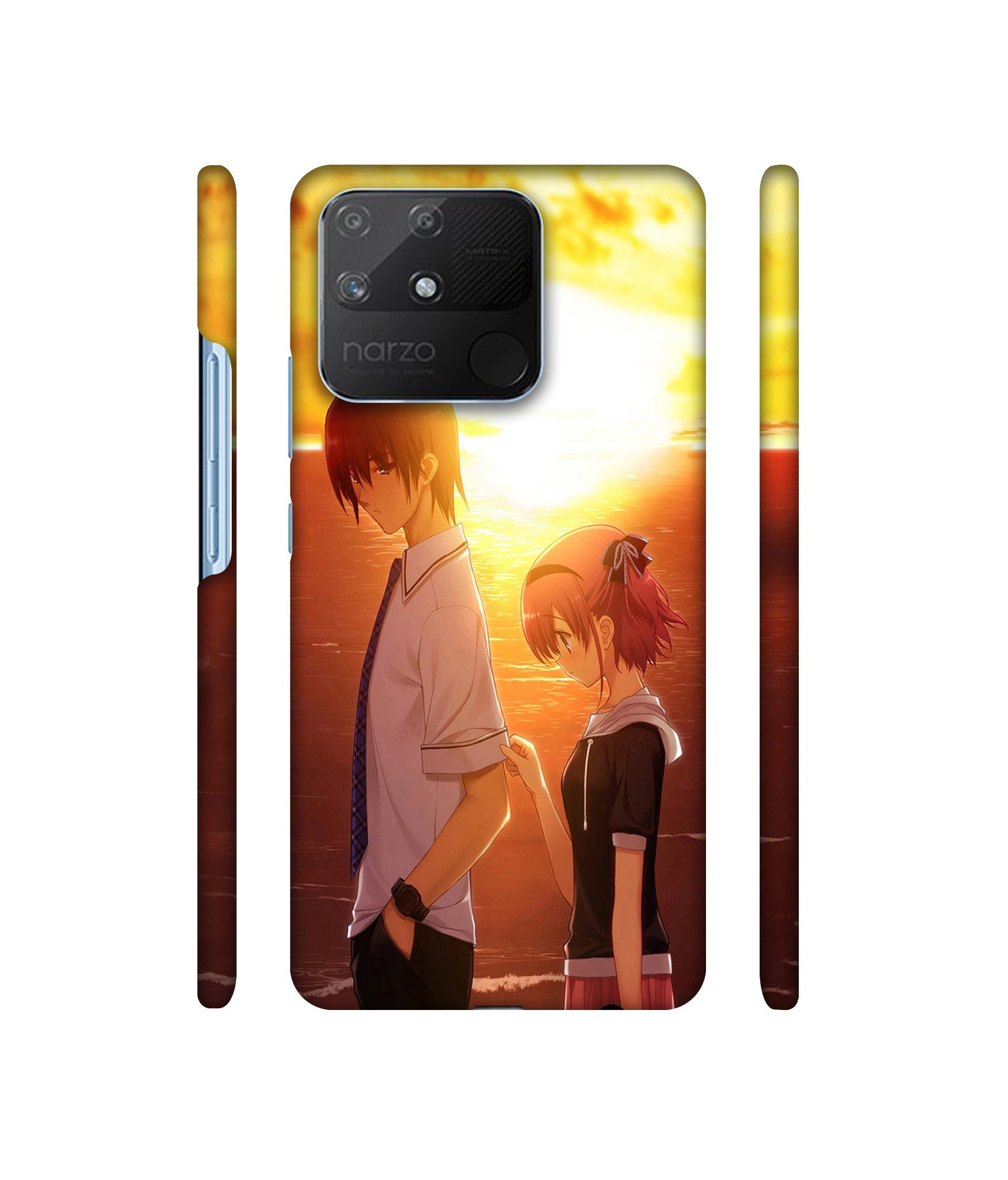 Girl Boy Sunset Sea Designer Hard Back Cover for Realme Narzo 50A