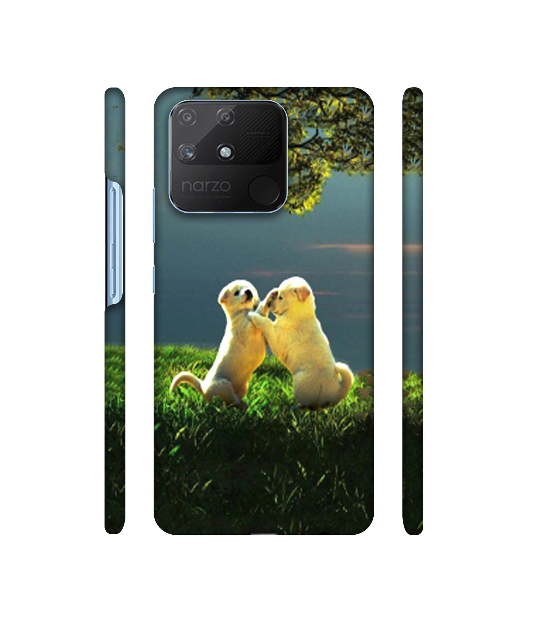 Puppy Couple Play Kids Nature Designer Hard Back Cover for Realme Narzo 50A