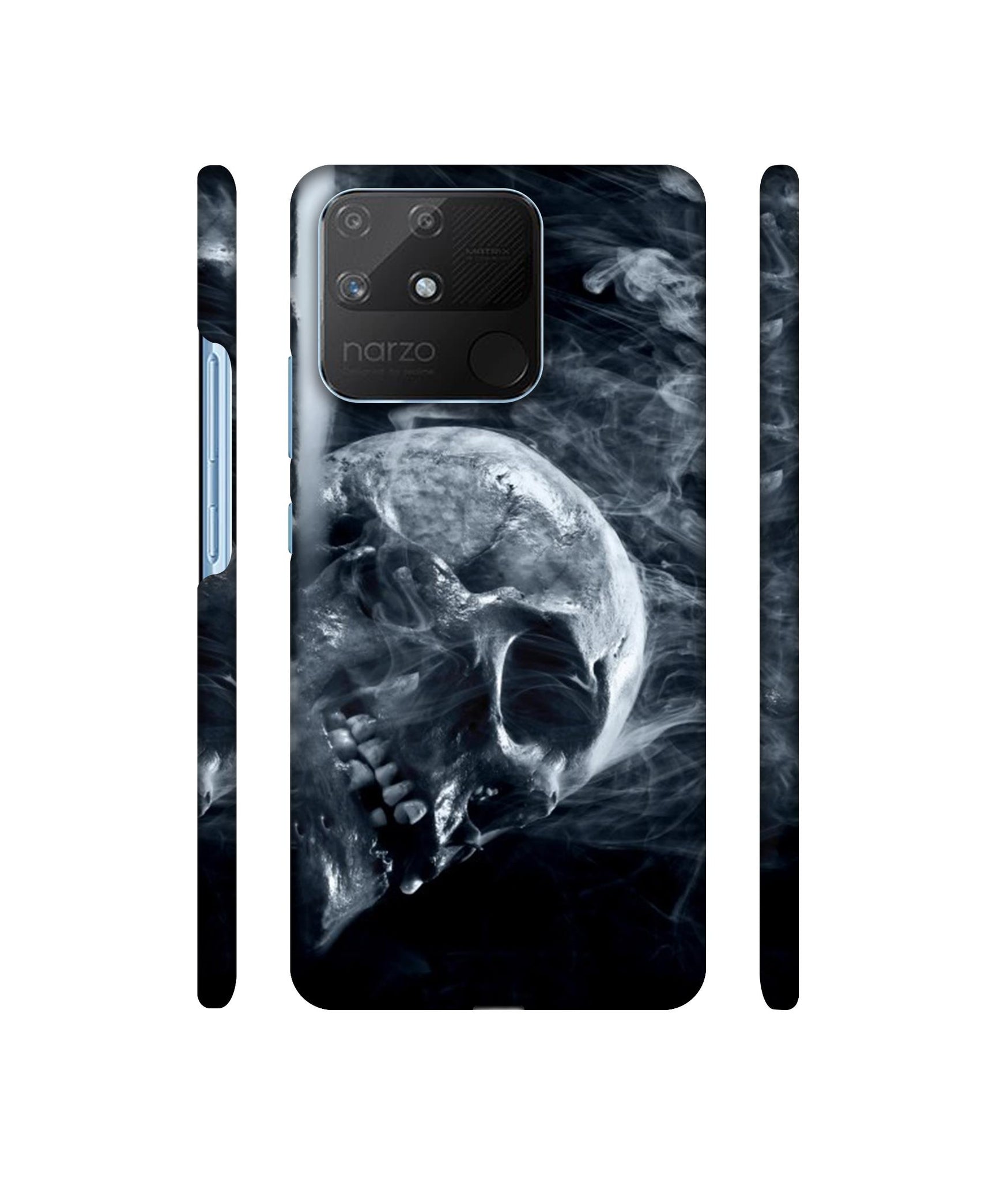 Skull Smoke Blue Scary Death Designer Hard Back Cover for Realme Narzo 50A