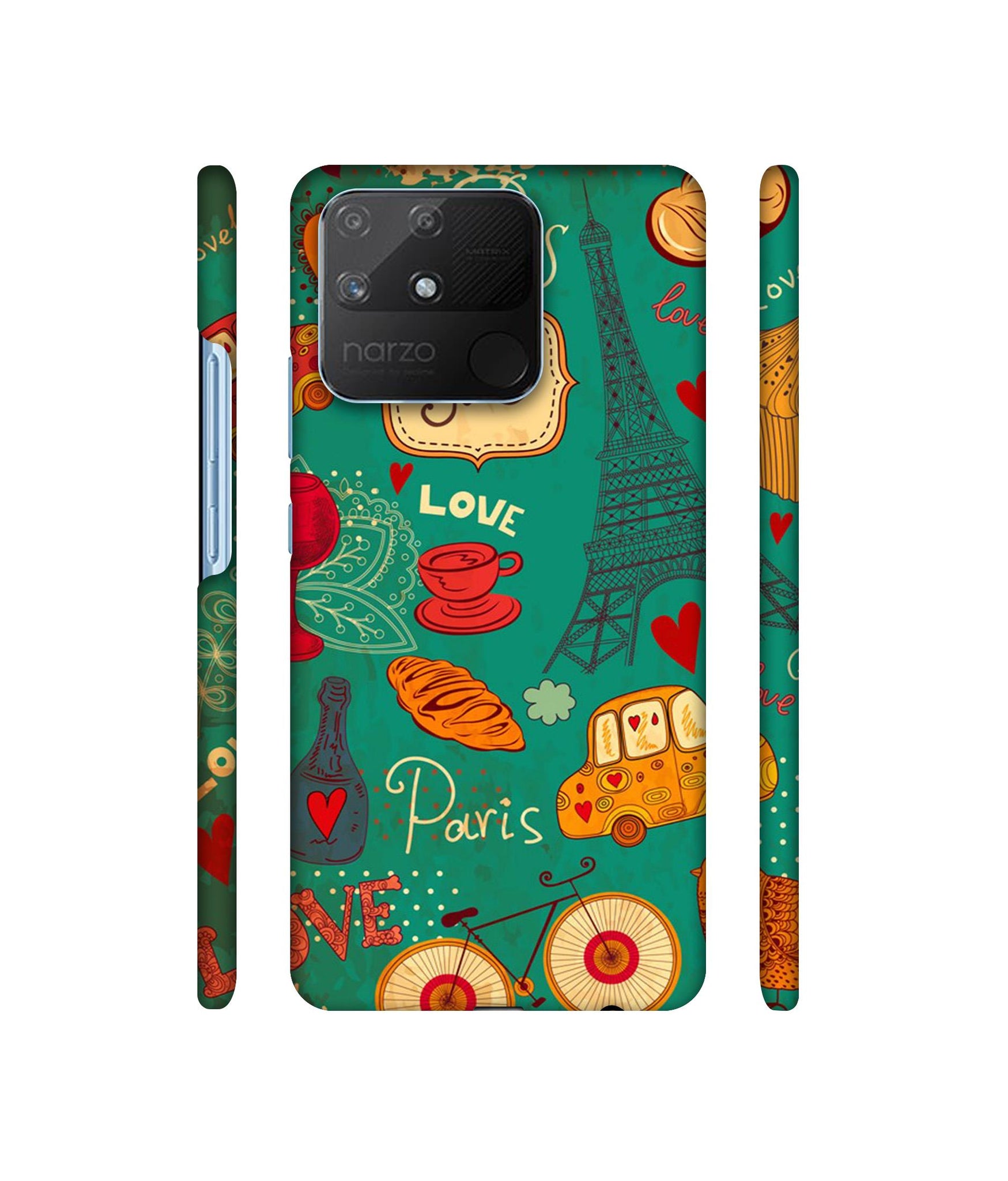 Paris Love Print Designer Hard Back Cover for Realme Narzo 50A