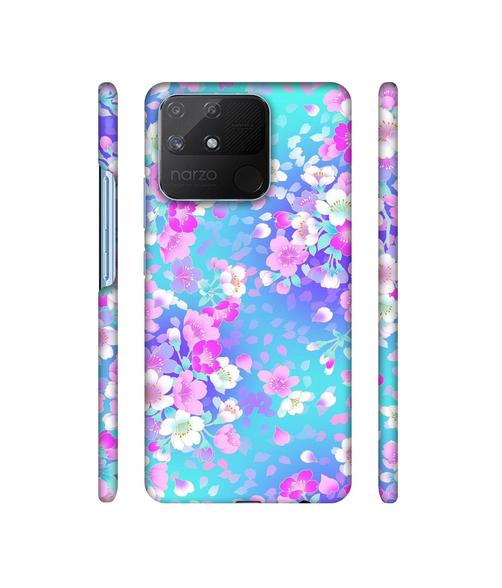 Floral Blue Pattern Designer Hard Back Cover for Realme Narzo 50A