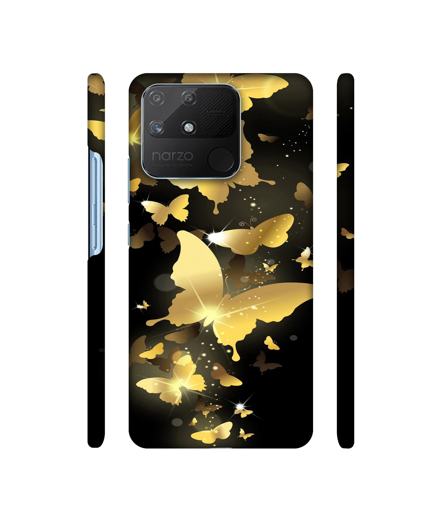 Golden Butterfly Pattern Designer Hard Back Cover for Realme Narzo 50A