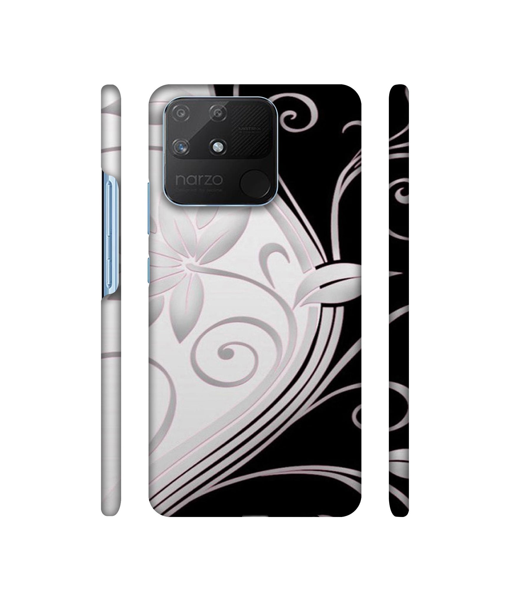 Black And White Flower Designer Hard Back Cover for Realme Narzo 50A