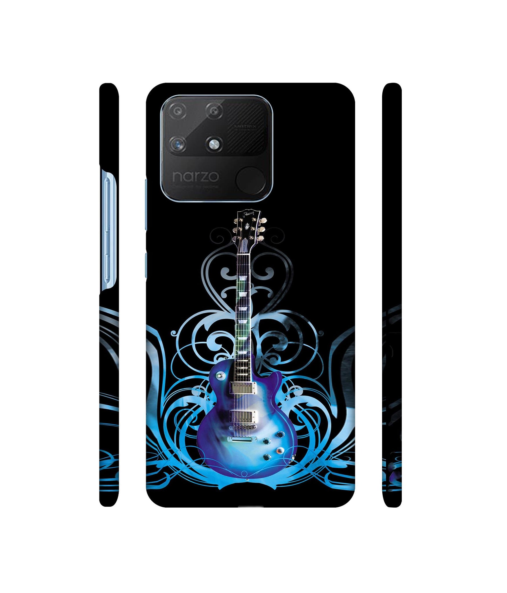 Guitar In Blue Pattern Designer Hard Back Cover for Realme Narzo 50A