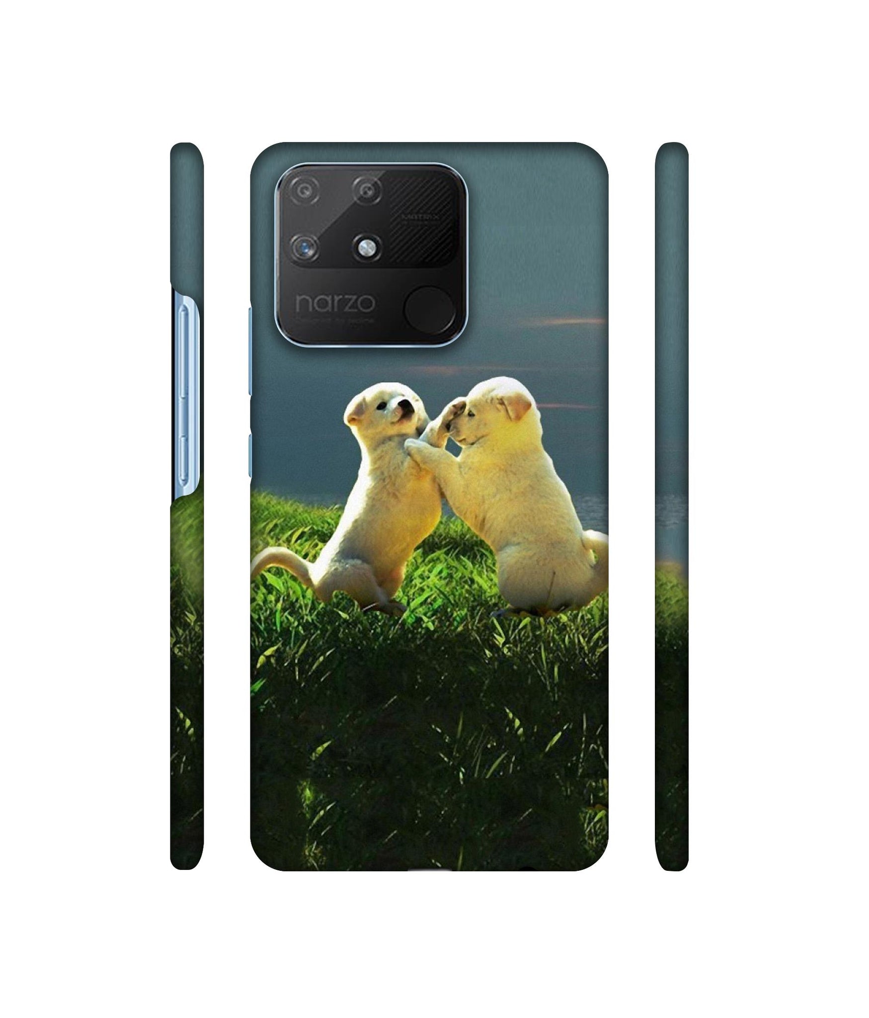 Puppy Couple Sunset Designer Hard Back Cover for Realme Narzo 50A