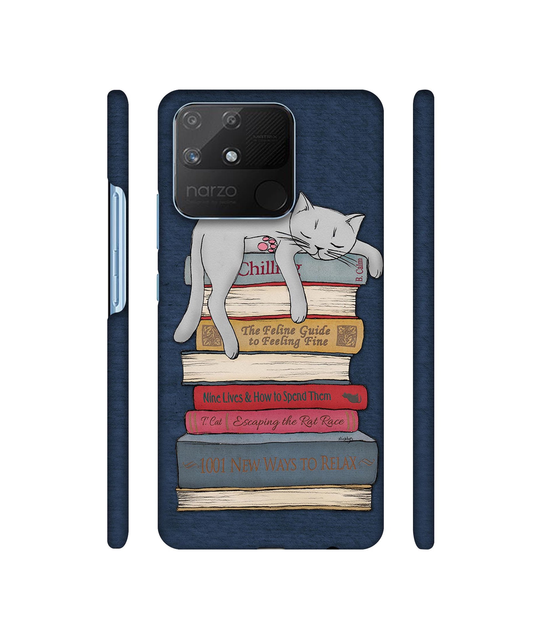 Cat Sleeping On The Books Designer Hard Back Cover for Realme Narzo 50A