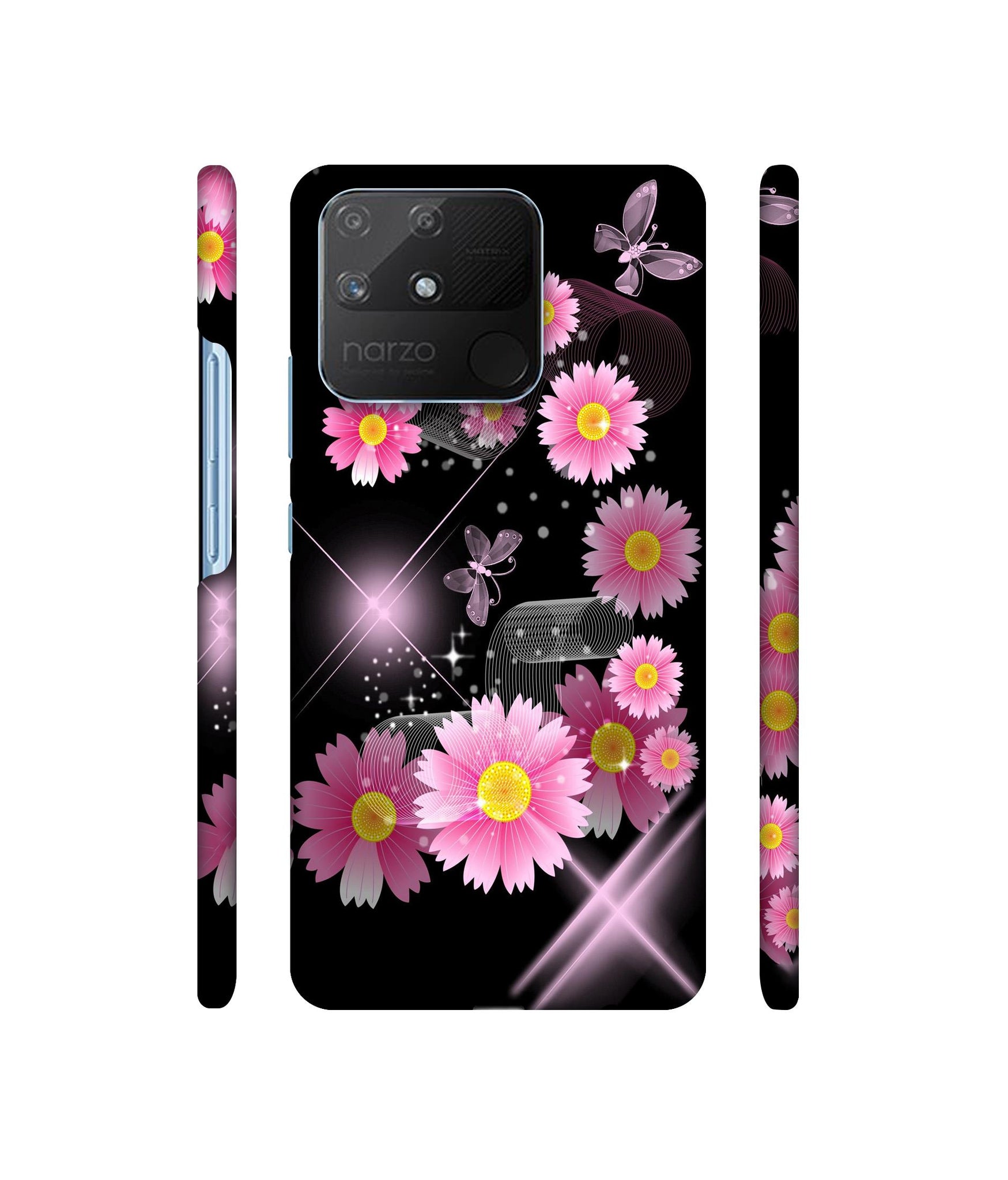 Pink Flower Designer Hard Back Cover for Realme Narzo 50A