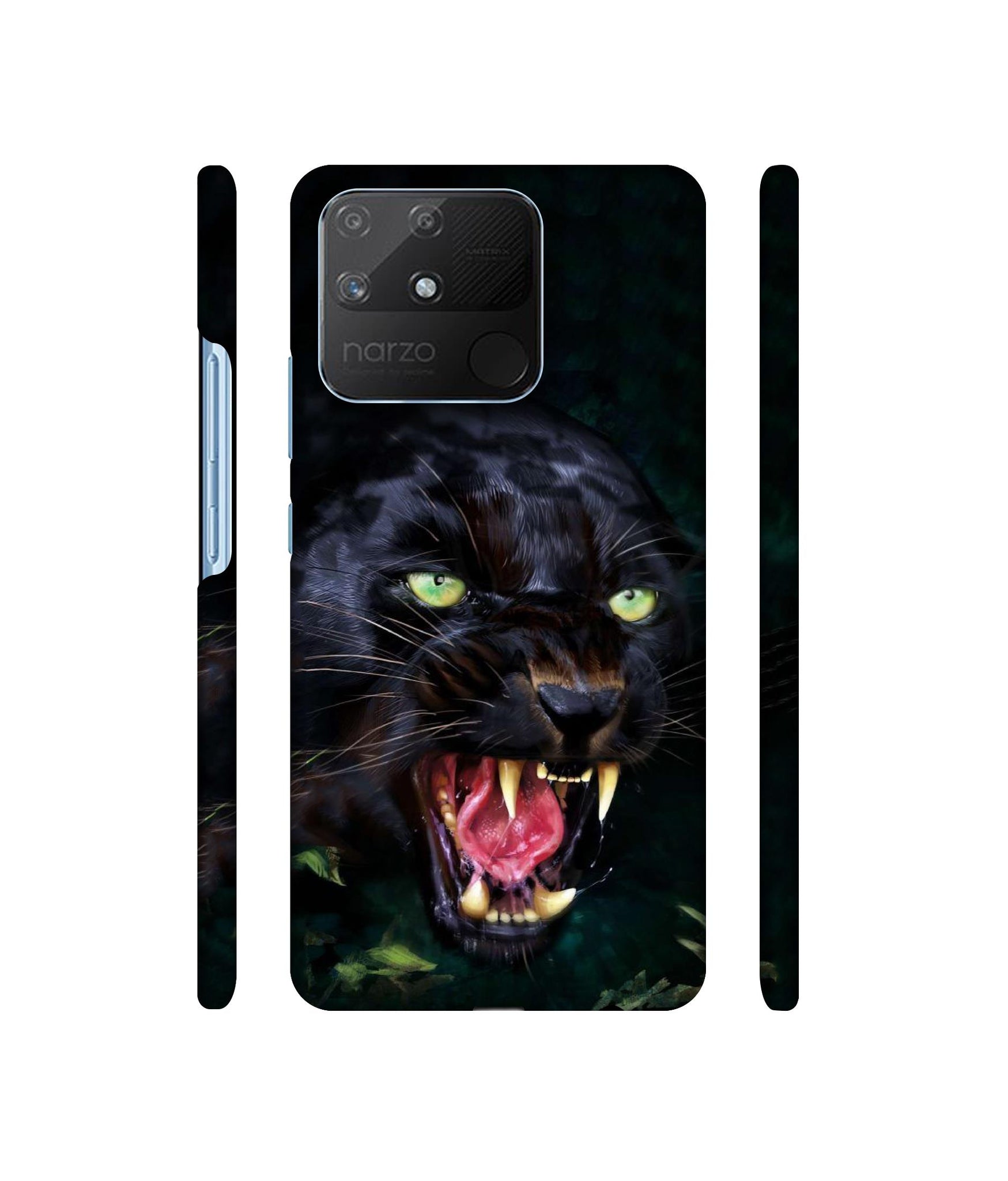 Angry Black Tiger Face Designer Hard Back Cover for Realme Narzo 50A