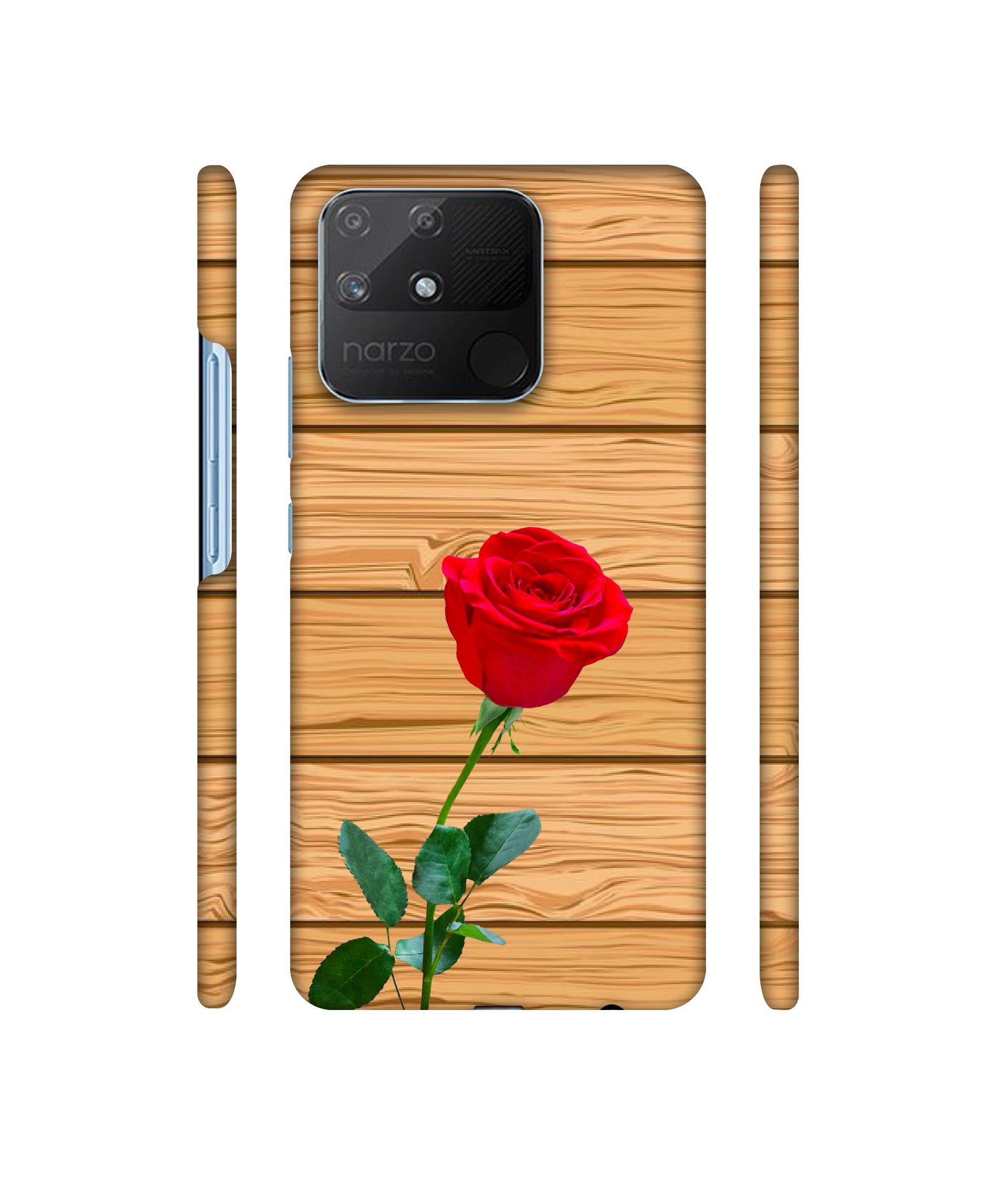 Rose With Wooden Texture Designer Hard Back Cover for Realme Narzo 50A