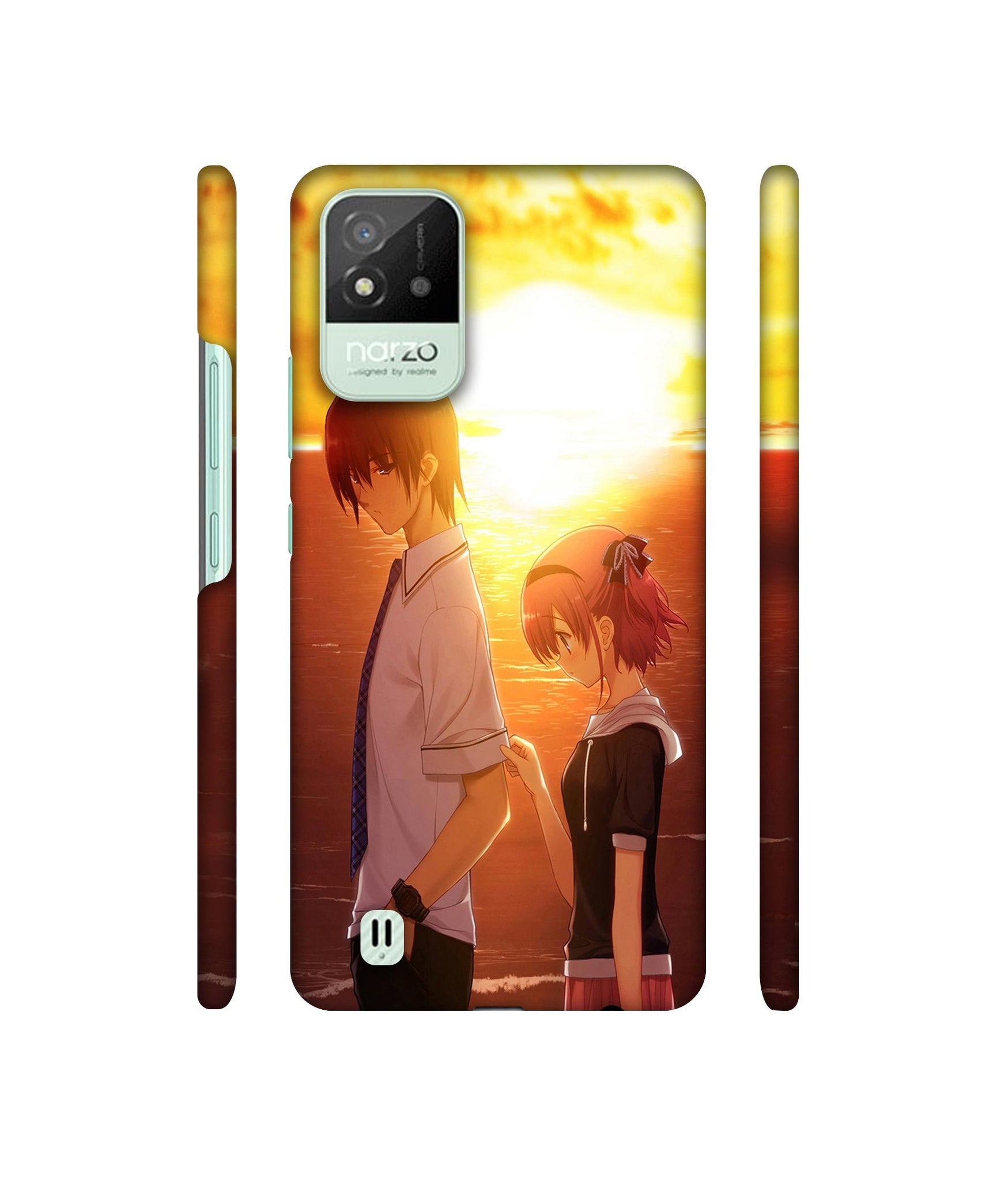 Girl Boy Sunset Sea Designer Hard Back Cover for Realme Narzo 50i