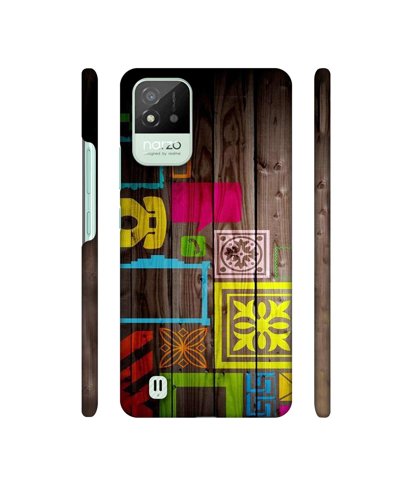 Stamps on Wooden Texture Designer Hard Back Cover for Realme Narzo 50i
