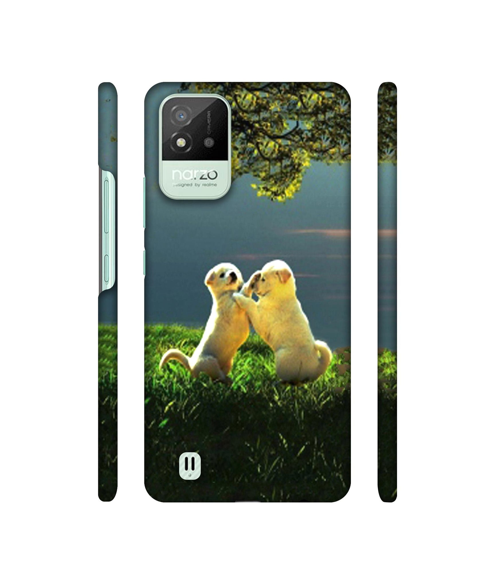 Puppy Couple Play Kids Nature Designer Hard Back Cover for Realme Narzo 50i